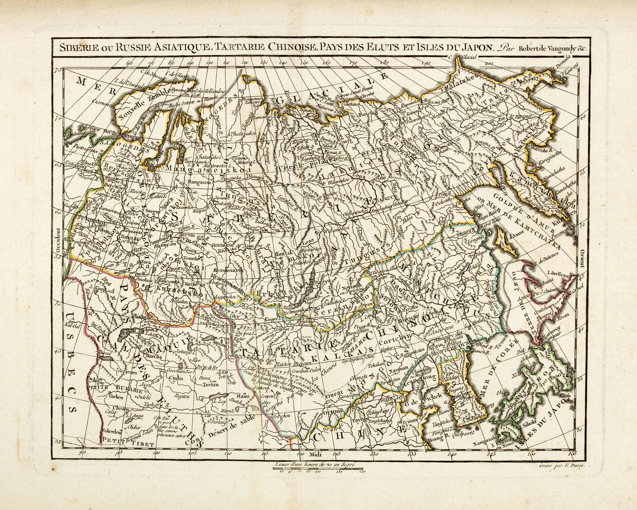 VAUGONDY, R. de / DELAMARCHE, Siberie ou Russie Asiatique, Tartarie Chinoise, Pays des Eluts et Isles du Japon., antique map, old maps