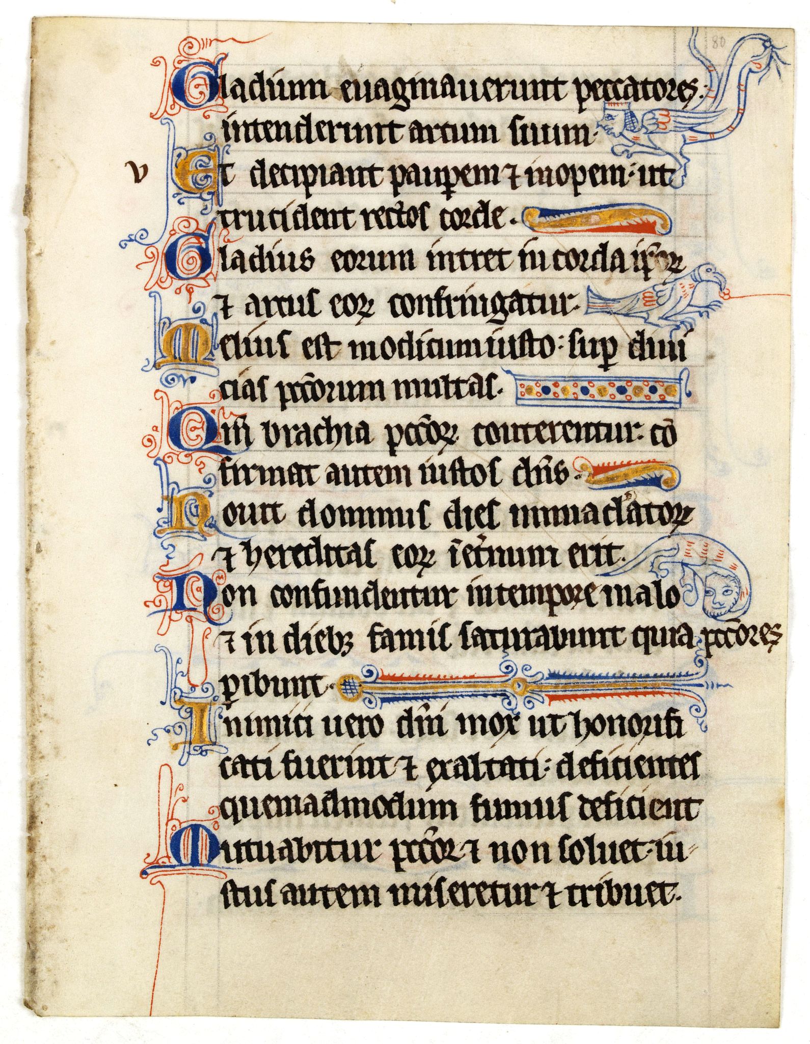 ANONYMOUS, Illuminated leaf from a lithurgical Psalter., antique map, old maps