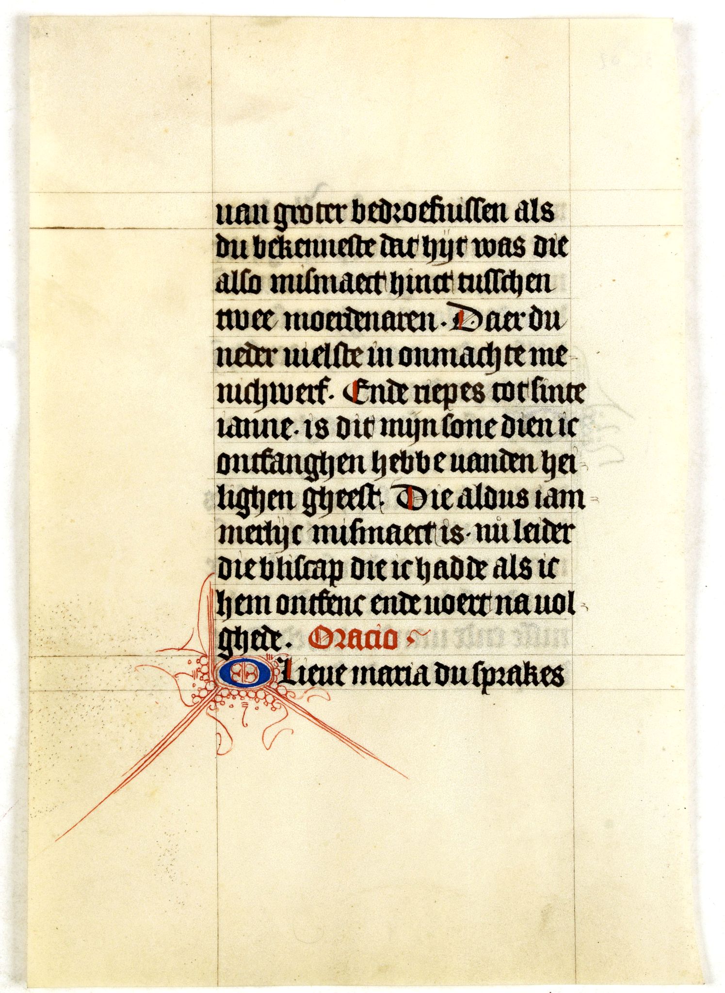 BOOK OF HOURS, Manuscript leaf on vellum from a Dutch Book of Hours., antique map, old maps