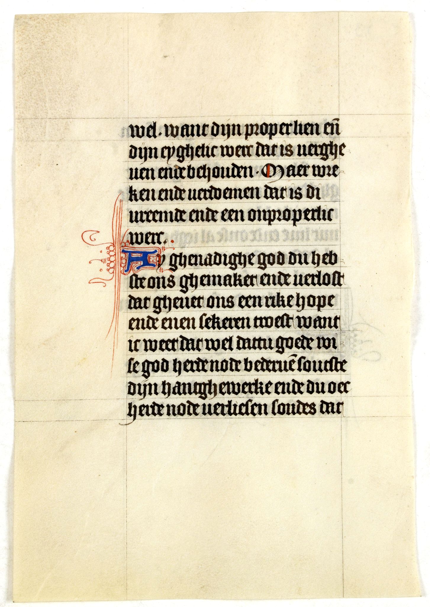 BOOK OF HOURS, Manuscript leaf on vellum from a Dutch Book of Hours., antique map, old maps