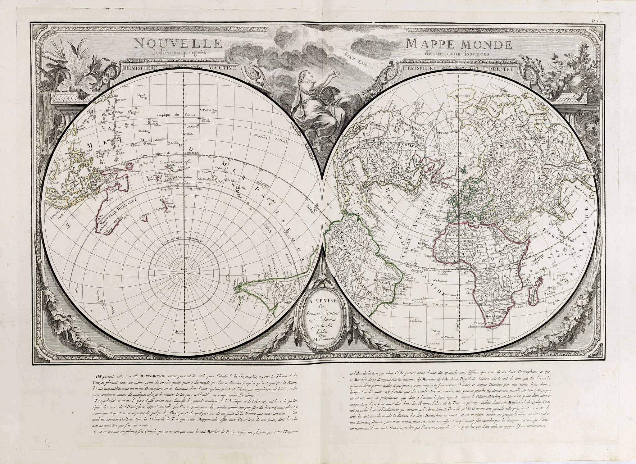 SANTINI, P. / REMONDINI, M., Nouvelle Mappe Monde dediee au progres de nos connoissances., antique map, old maps