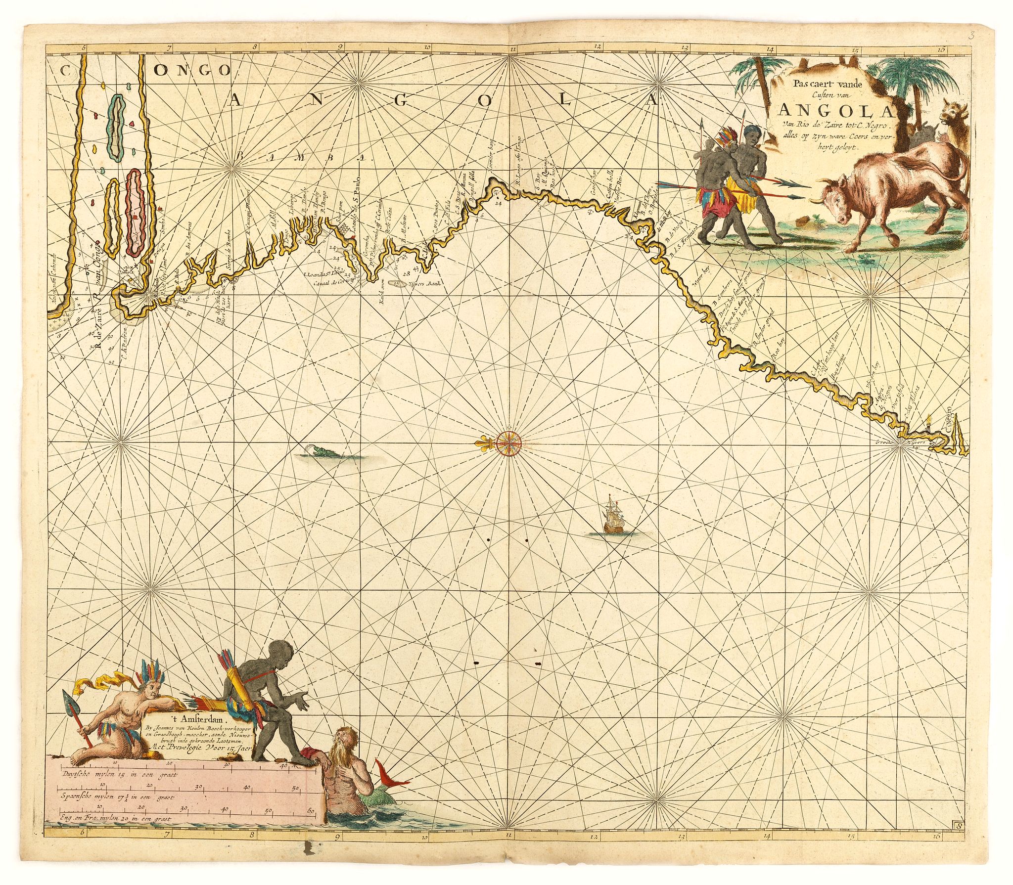 VAN KEULEN, G., Pas caert vande cuften van Angola van Rio de Zaire…, antique map, old maps