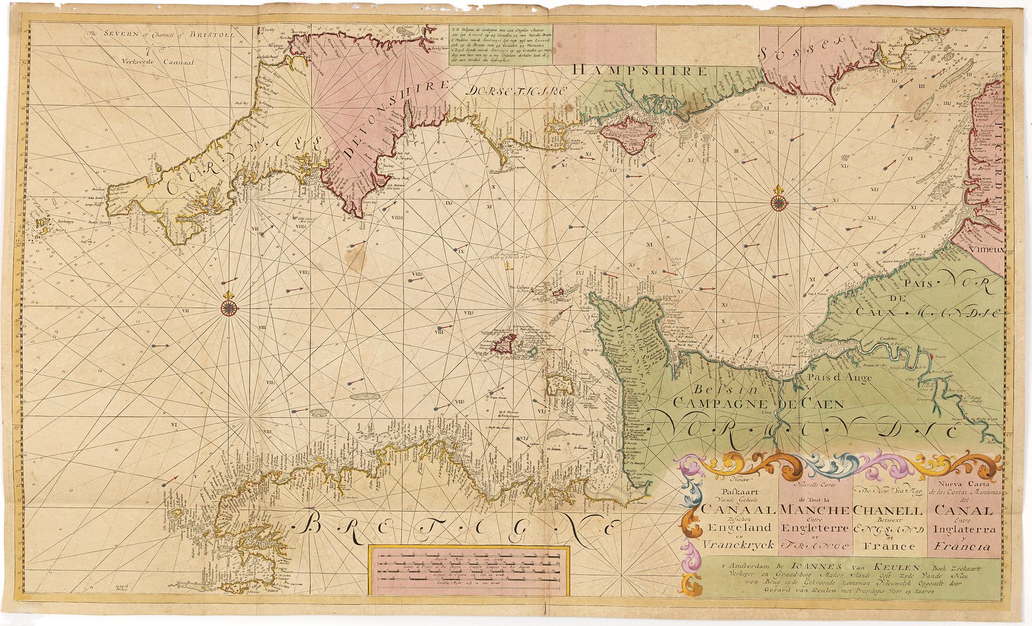VAN KEULEN, G., Nieuwe paskaart vande geheele canaal tufschen engeland en vranckryck., antique map, old maps
