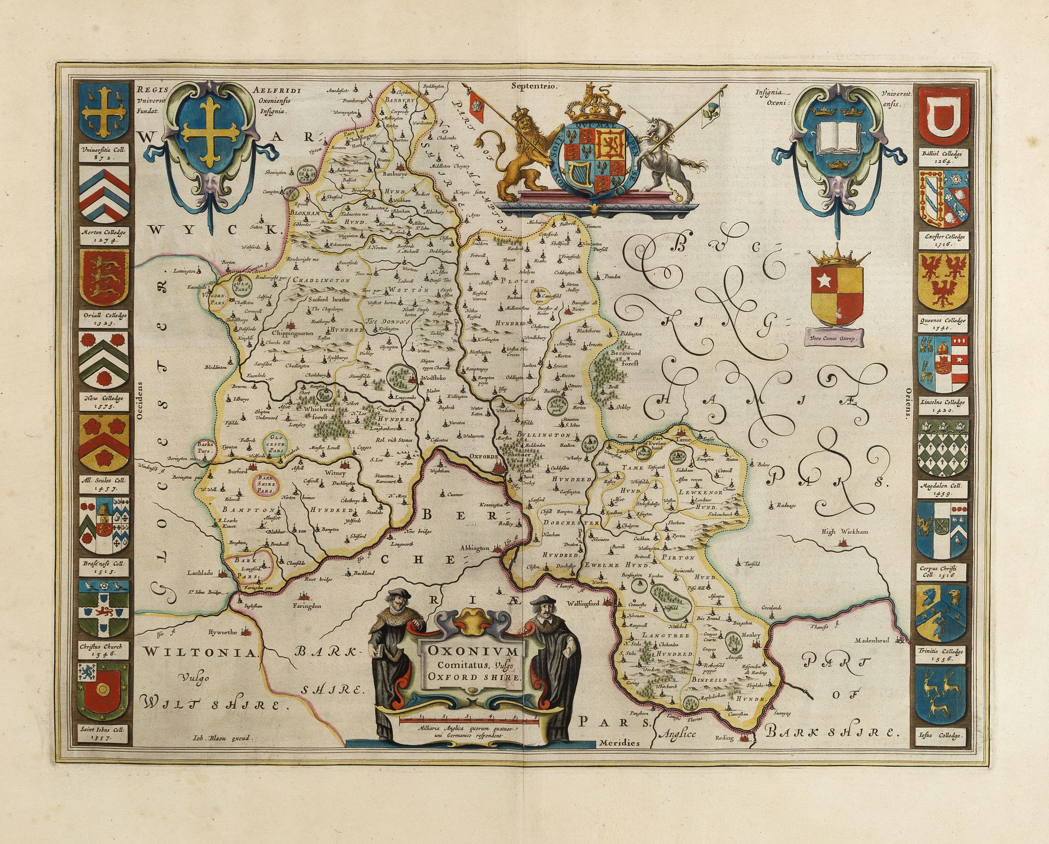 BLAEU, J., Oxonium Comitatus, Vulgo Oxford shire., antique map, old maps