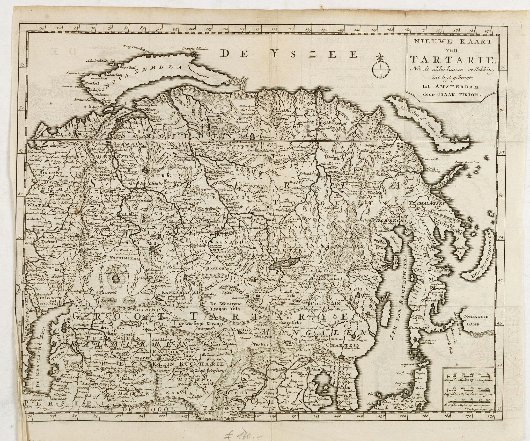 TIRION, I., Nieuwe kaart Tartarie Na de adderlaaste ondekking int ligt gebragt. . ., antique map, old maps