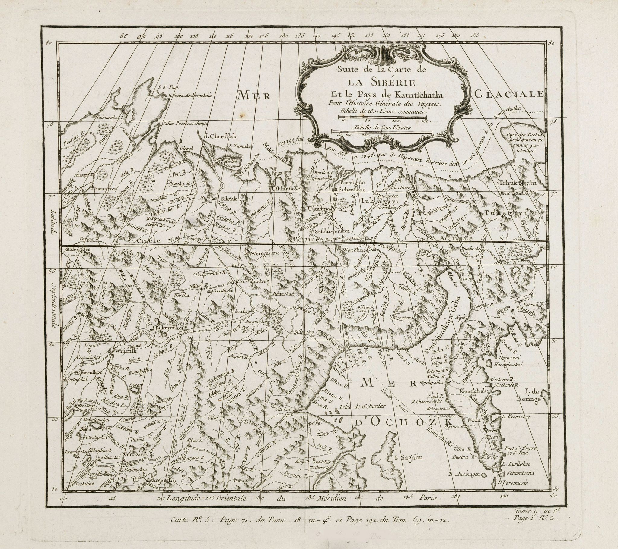 BELLIN, J.N., Suite de la carte de La Sibérie et le pays de Kamtschatka…, antique map, old maps