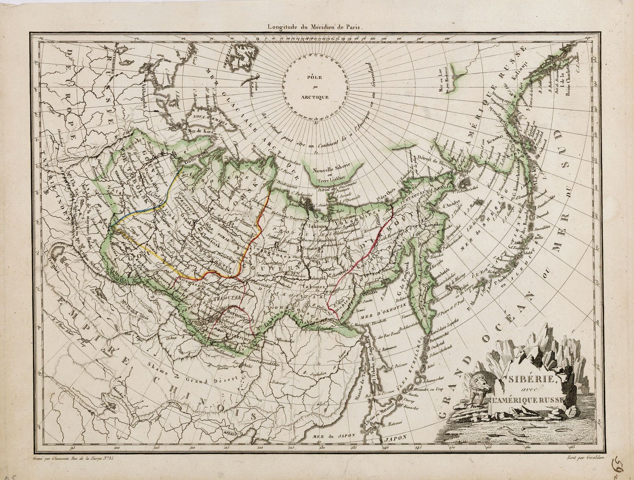 BUISSON, F. / LAPIE, P., Sibérie avec l'Amérique Russe., antique map, old maps