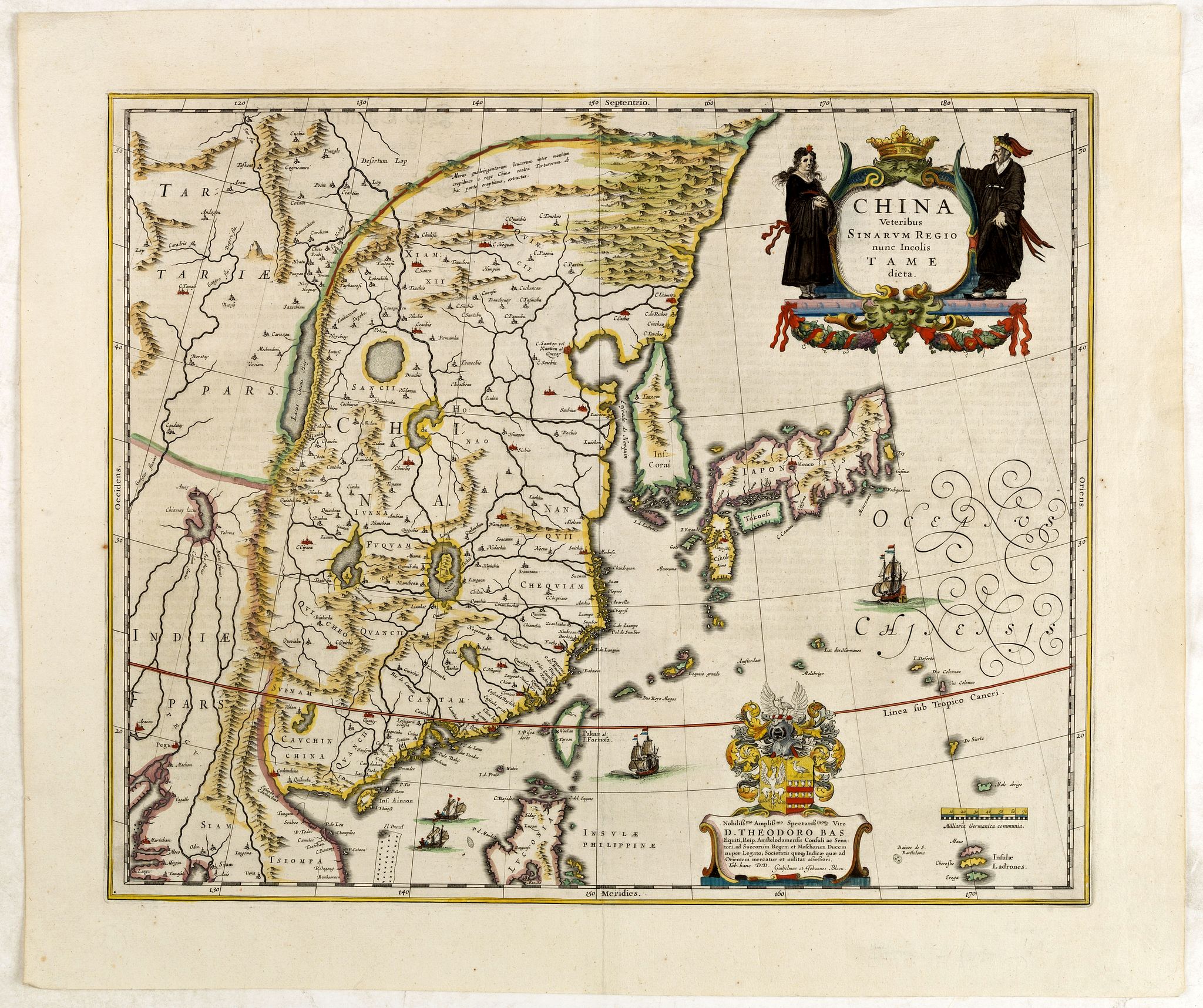 BLAEU, W., China Veteribus Sinarum Regio., antique map, old maps