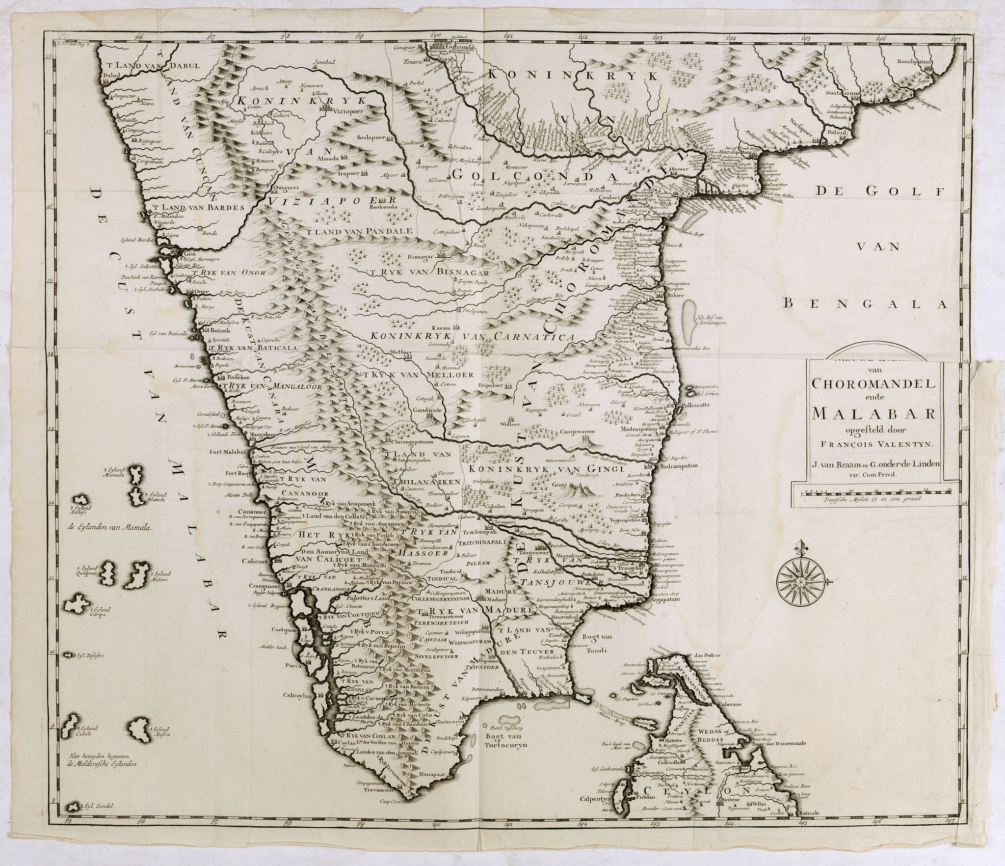 VALENTIJN, F., Nieuwe Kaart van Choromandel ende Malabar.., antique map, old maps