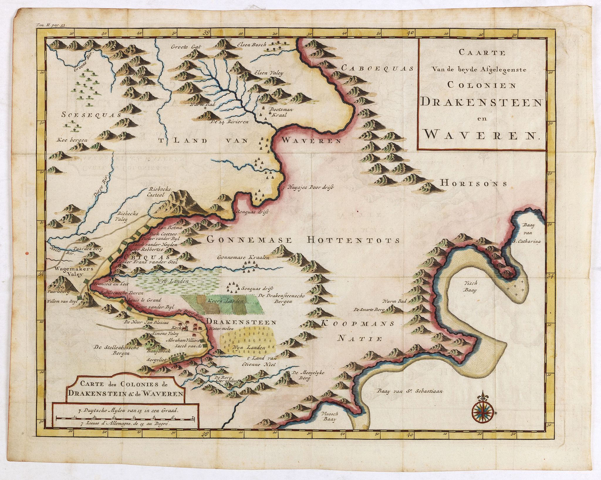 KOLBE, P., Caarte van de beyde afgelegenste colonien Drakensteen en Waveren…, antique map, old maps