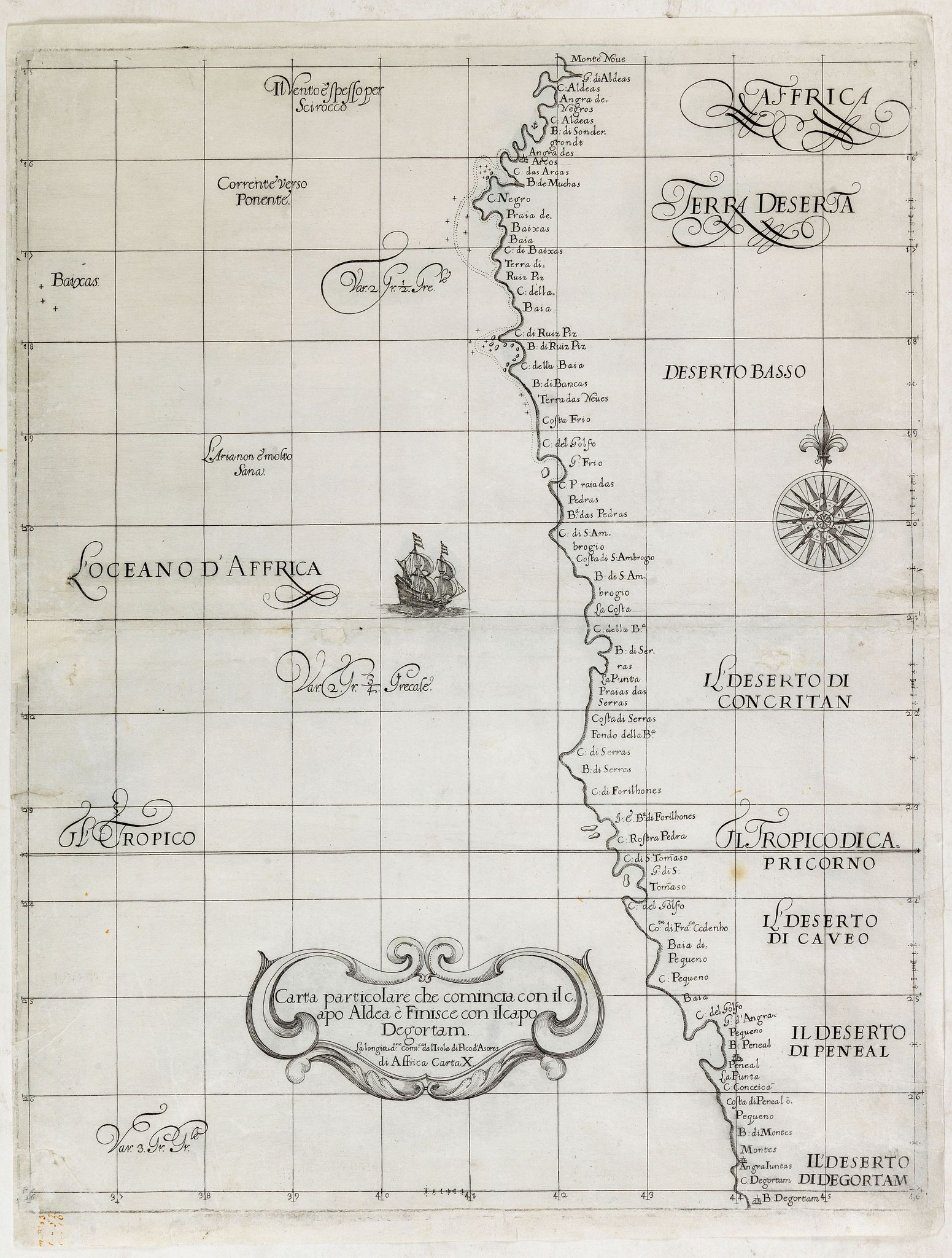 DUDLEY, R., Carta particolare che comincia con il c.apo Aldea e Finisce con il capo Degortam., antique map, old maps