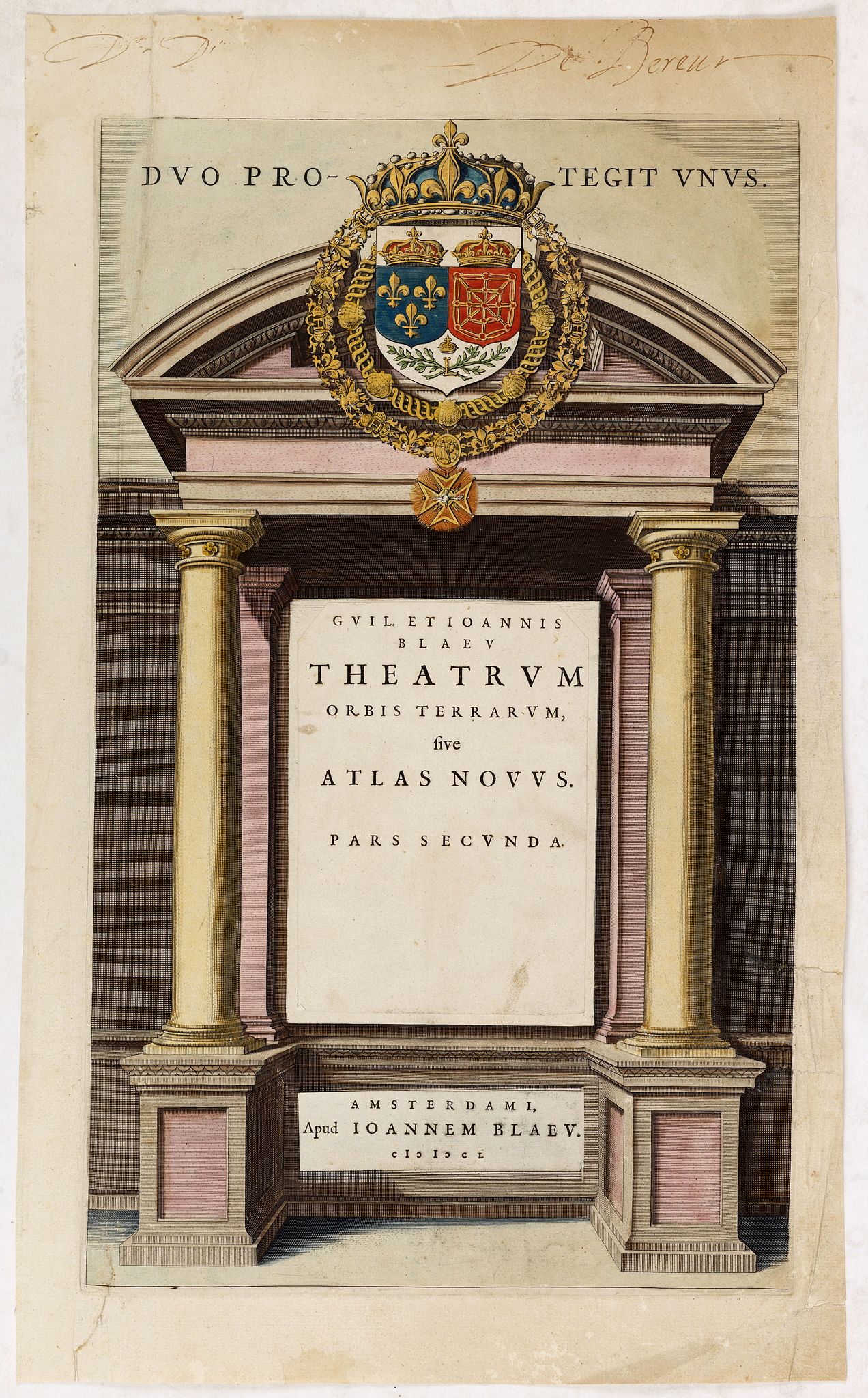 BLAEU, J., (Title page from ) . . . Atlas Novus pars secunda. Duo Protegit Unus., antique map, old maps