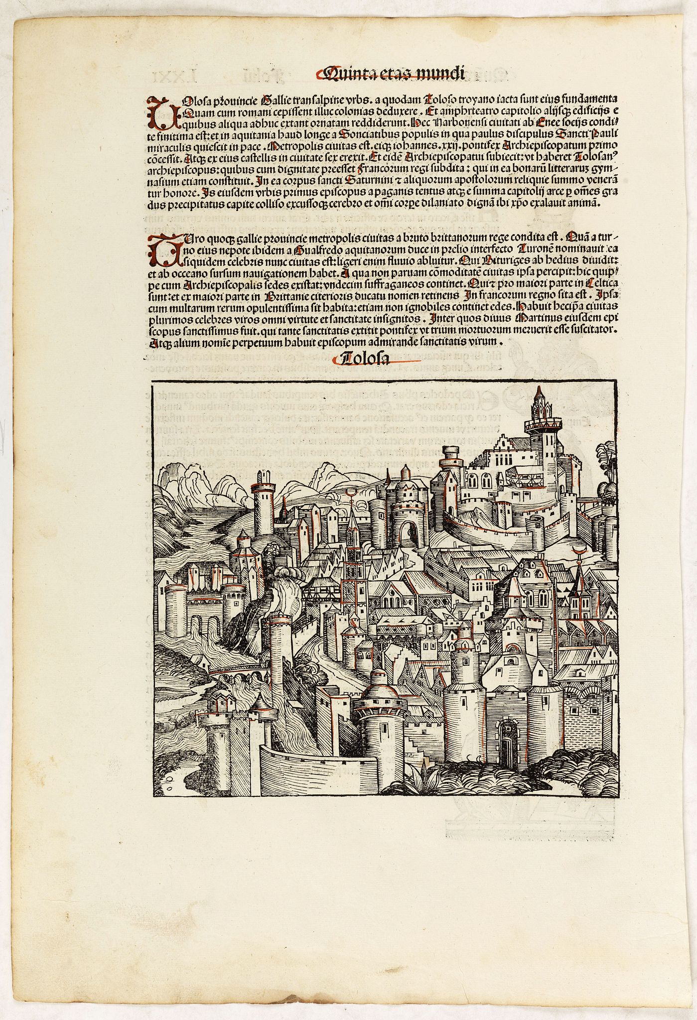 SCHEDEL, H., Quita Etas Mundi. Folium.LXXI (Toulouse), antique map, old maps