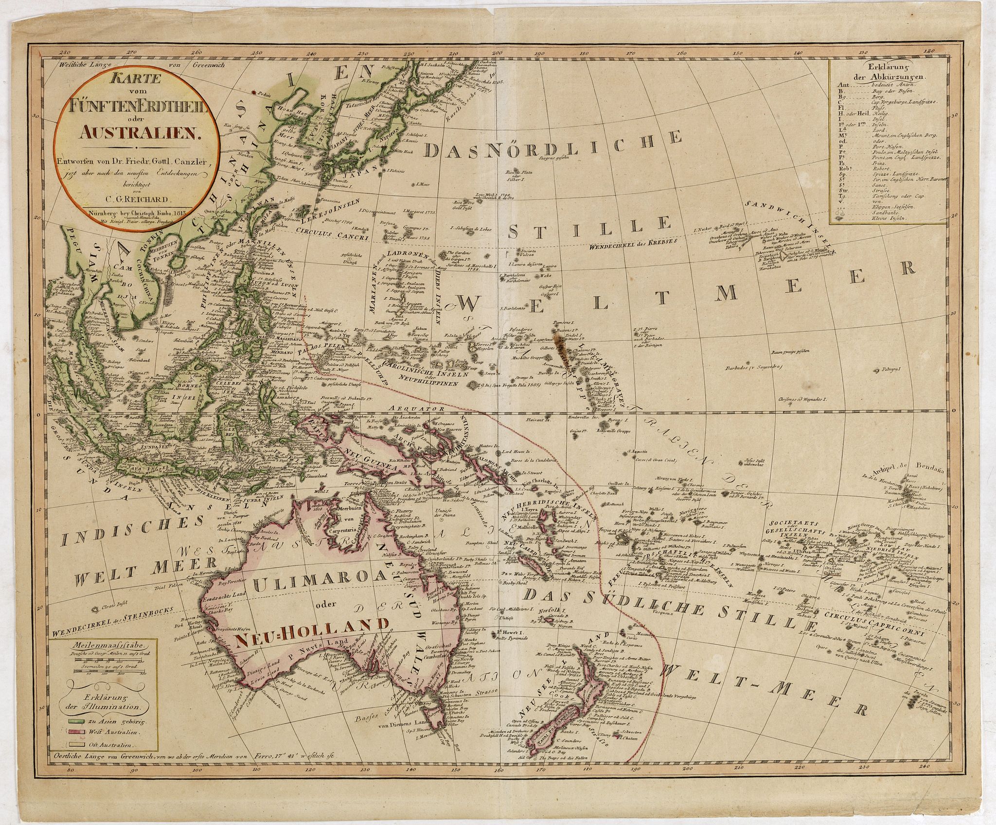 HOMANN HEIRS., Karte vom Funften Erdtheil oder Polynaesien ..Australien.., antique map, old maps
