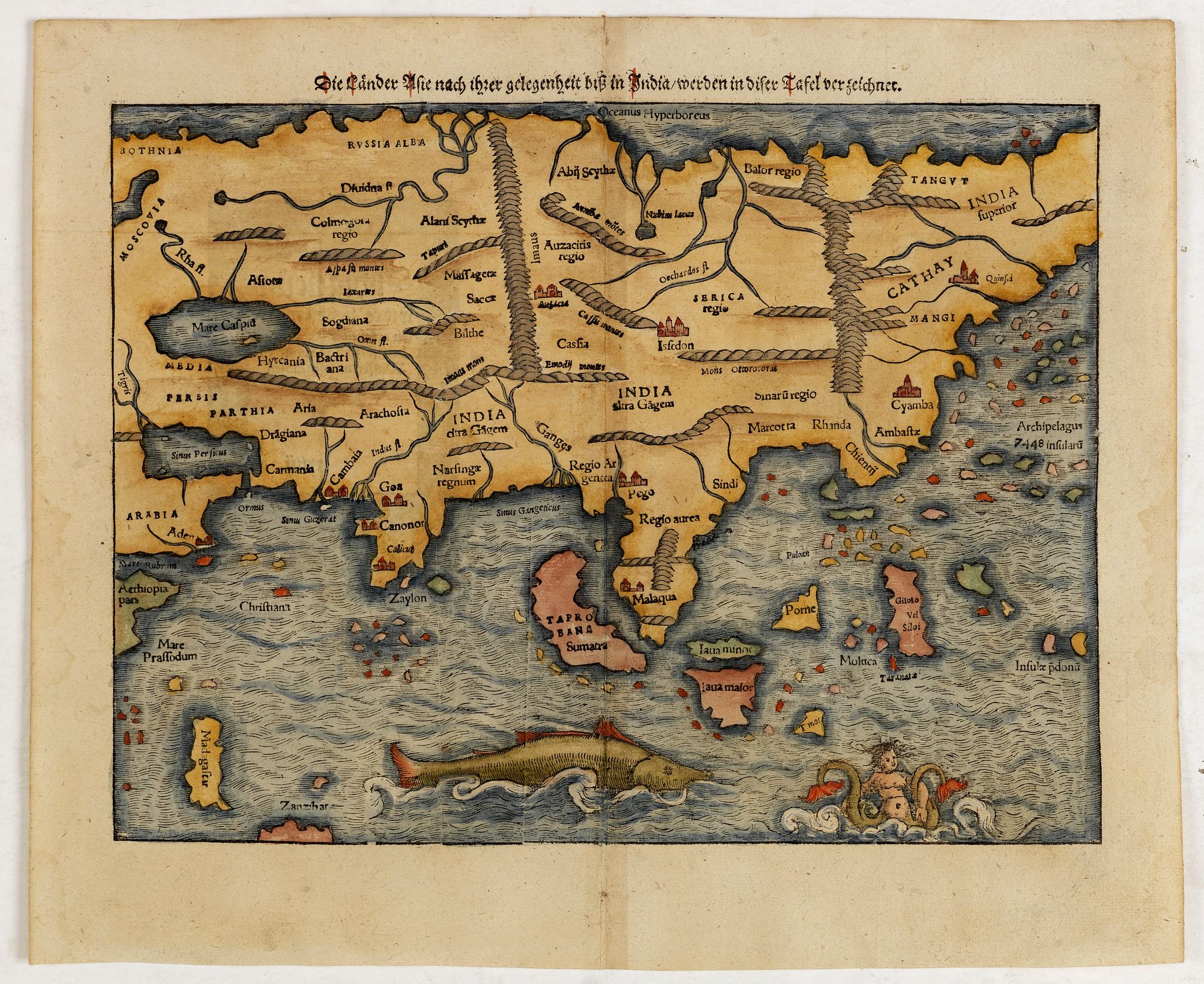 MÜNSTER,S., Die länder Asie nach irer gelegenheit biss in Indiam werden in diser tafel verzeichnet., antique map, old maps