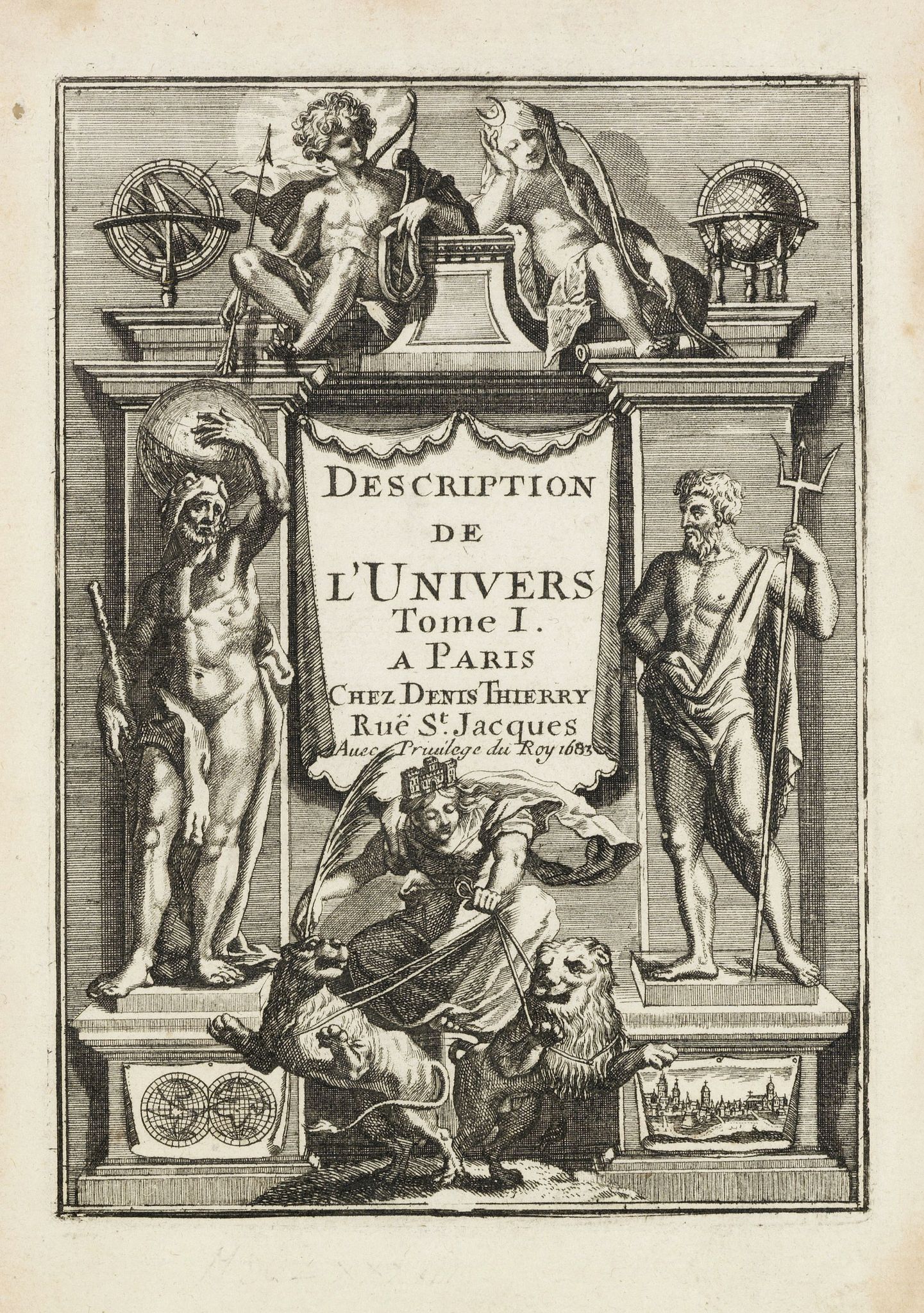 MALLET, A.M., (Title page) Description de L'Univers Tome I. . ., antique map, old maps