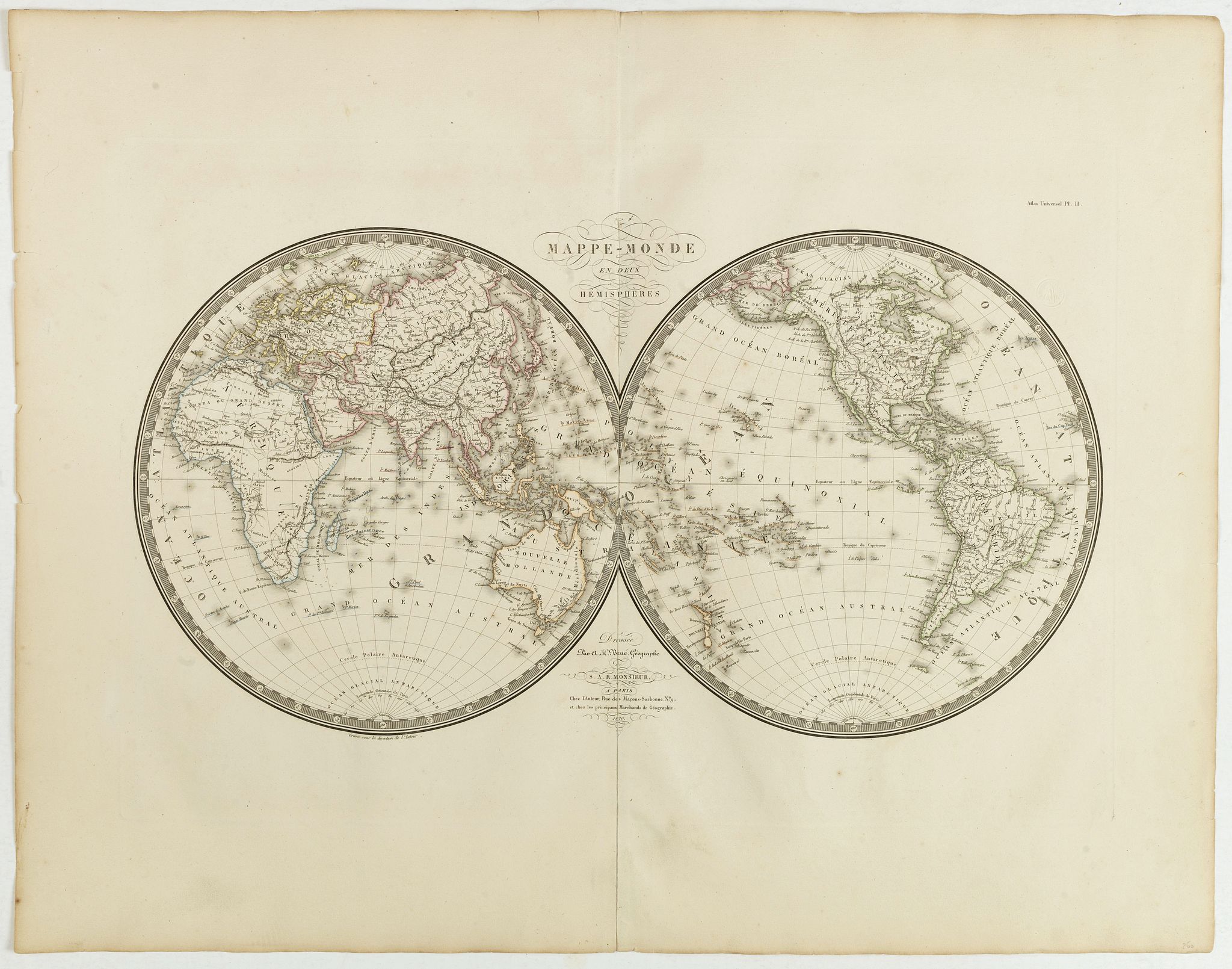 BRUE, H., Mappe-Monde en deux Hemisphere cartes., antique map, old maps