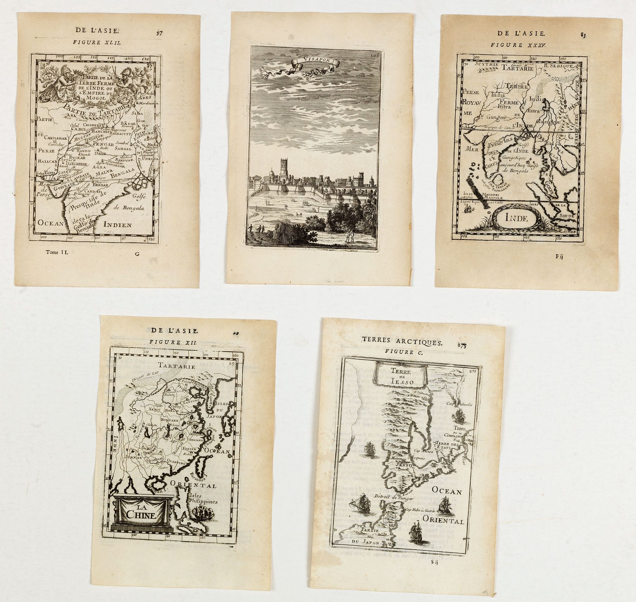 MALLET, A.M., (Five engravings of Asian interest from Description de l\'Univers), antique map, old maps