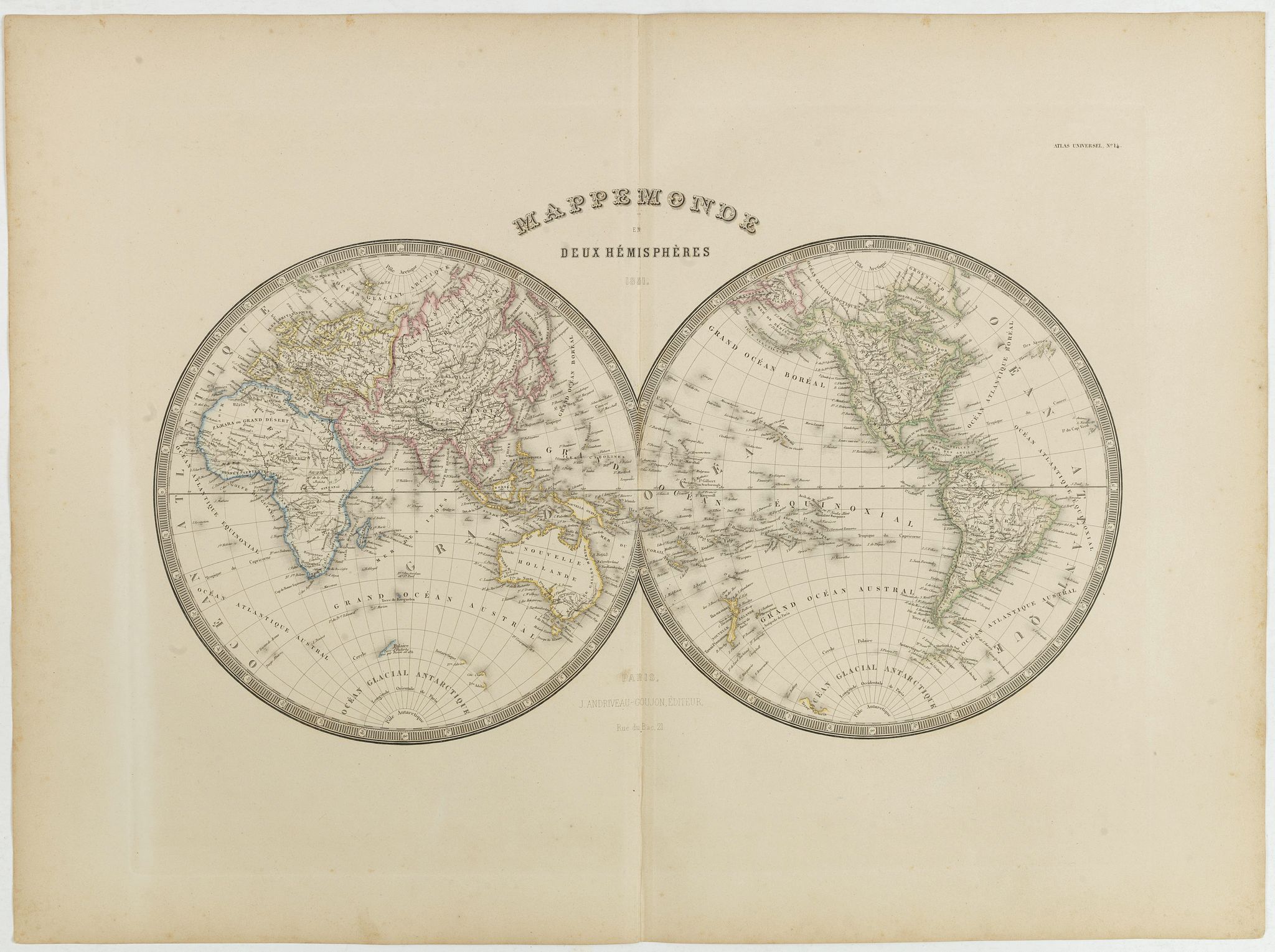 ANDRIVEAU-GOUJON, J., Mappemonde en deux Hemisphères., antique map, old maps