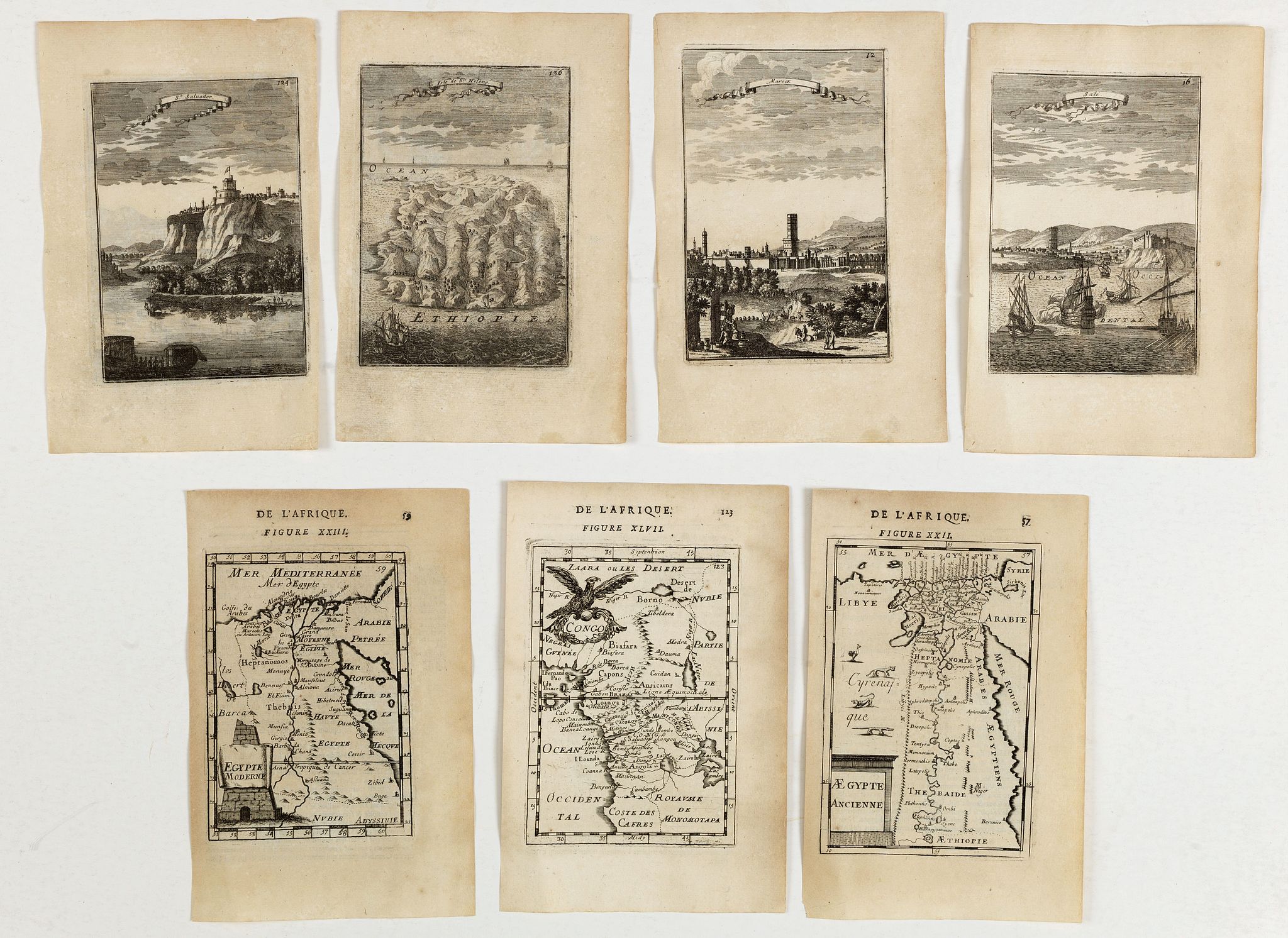 MALLET, A.M., (Nine engravings of African interest from Description de l\'Univers), antique map, old maps