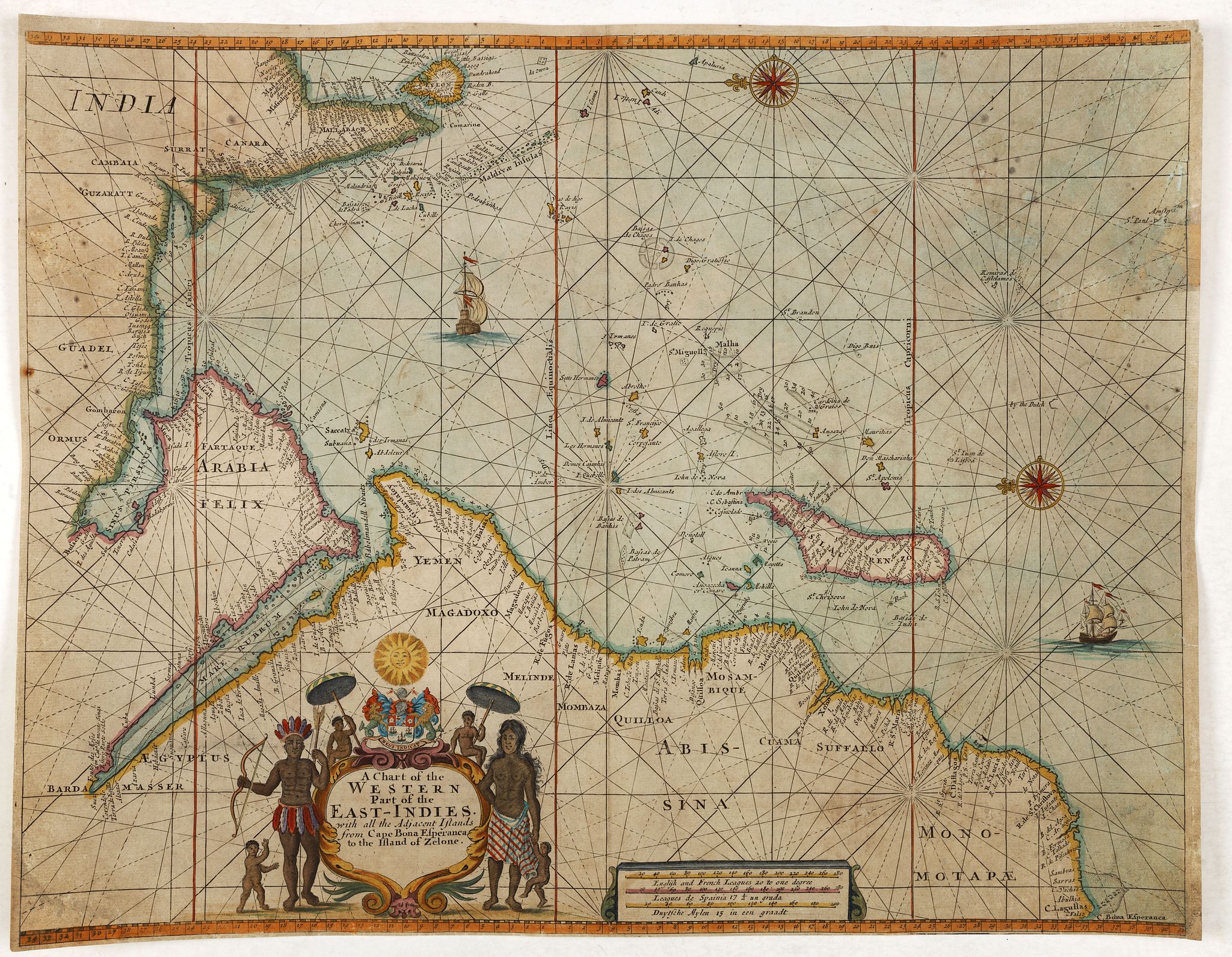 SELLER, J., A chart of the Western Part of the East-Indies with all the Adjacent Islands from Cape Bona Esperanca to the Island od Zelone., antique map, old maps