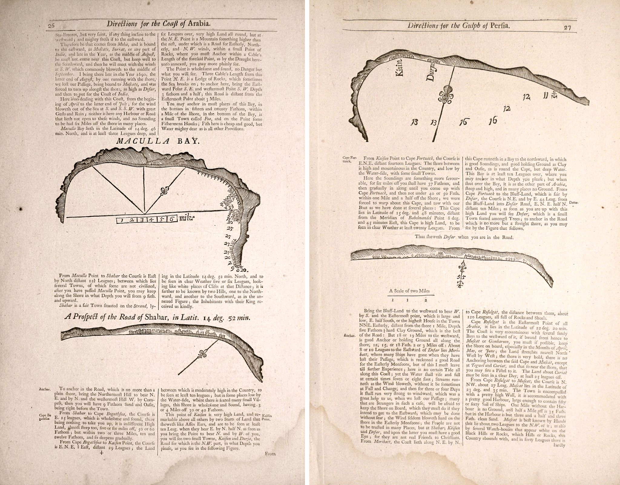 THORNTON, S., Two double sided pages No’s 25 & 26 ‘Directions for the coast of Arabia.’ 27 & 28 Directions for the Coast of Persia & ‘Directions for the coast of Arabia, antique map, old maps