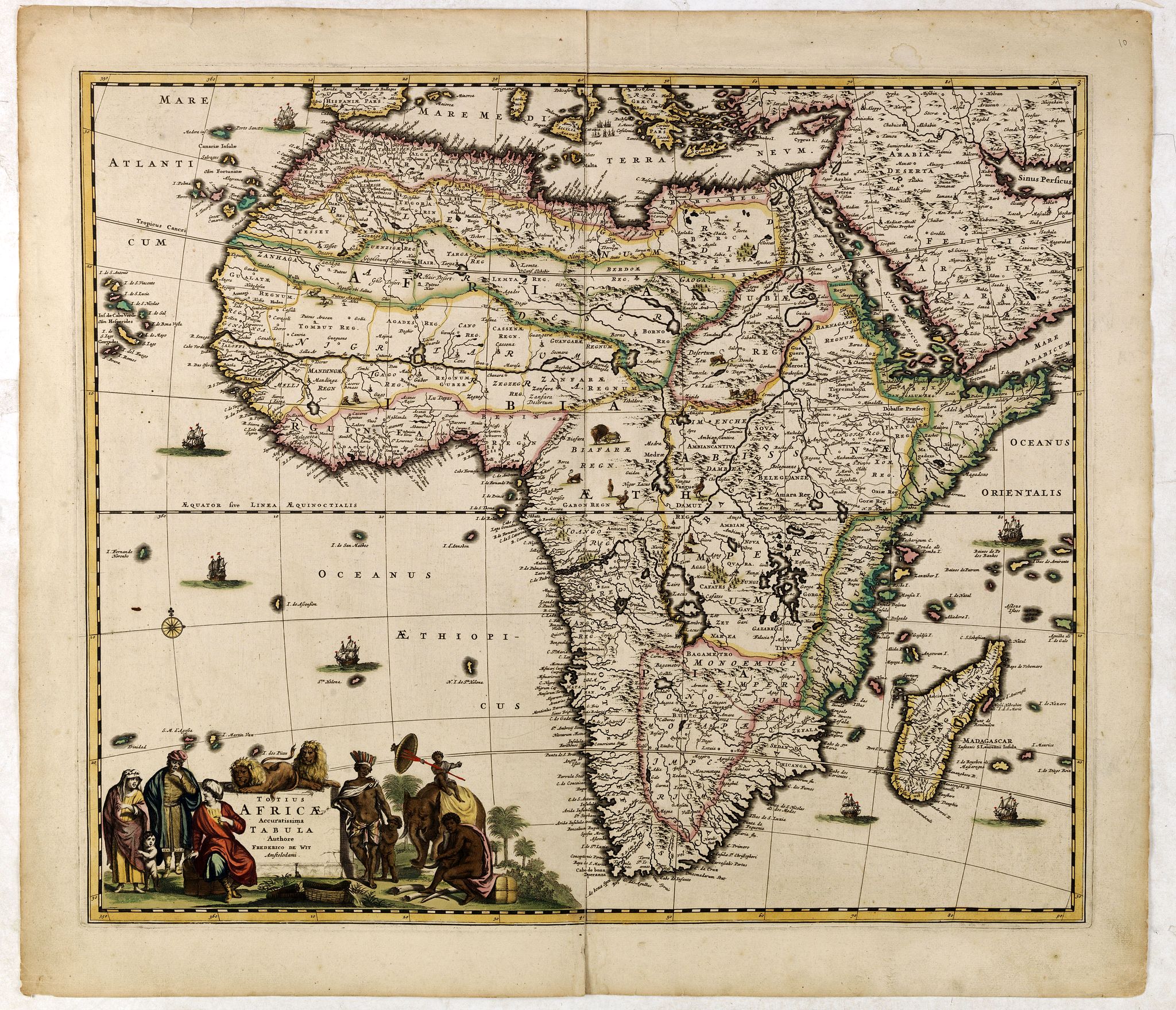 WIT, F. de., Totius AFRICAE Accuratissima Tabula., antique map, old maps