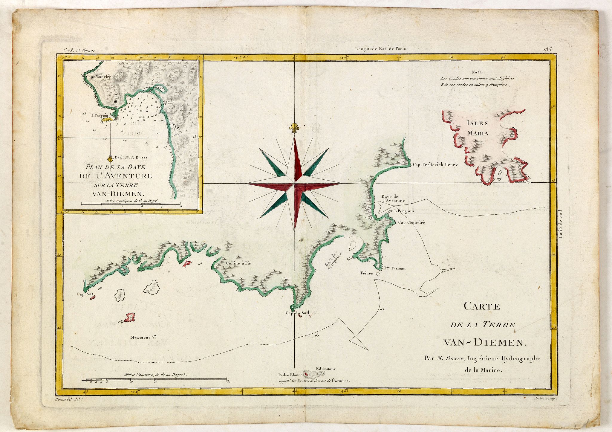 BONNE, R., Carte de la Terre Van-Diemen., antique map, old maps