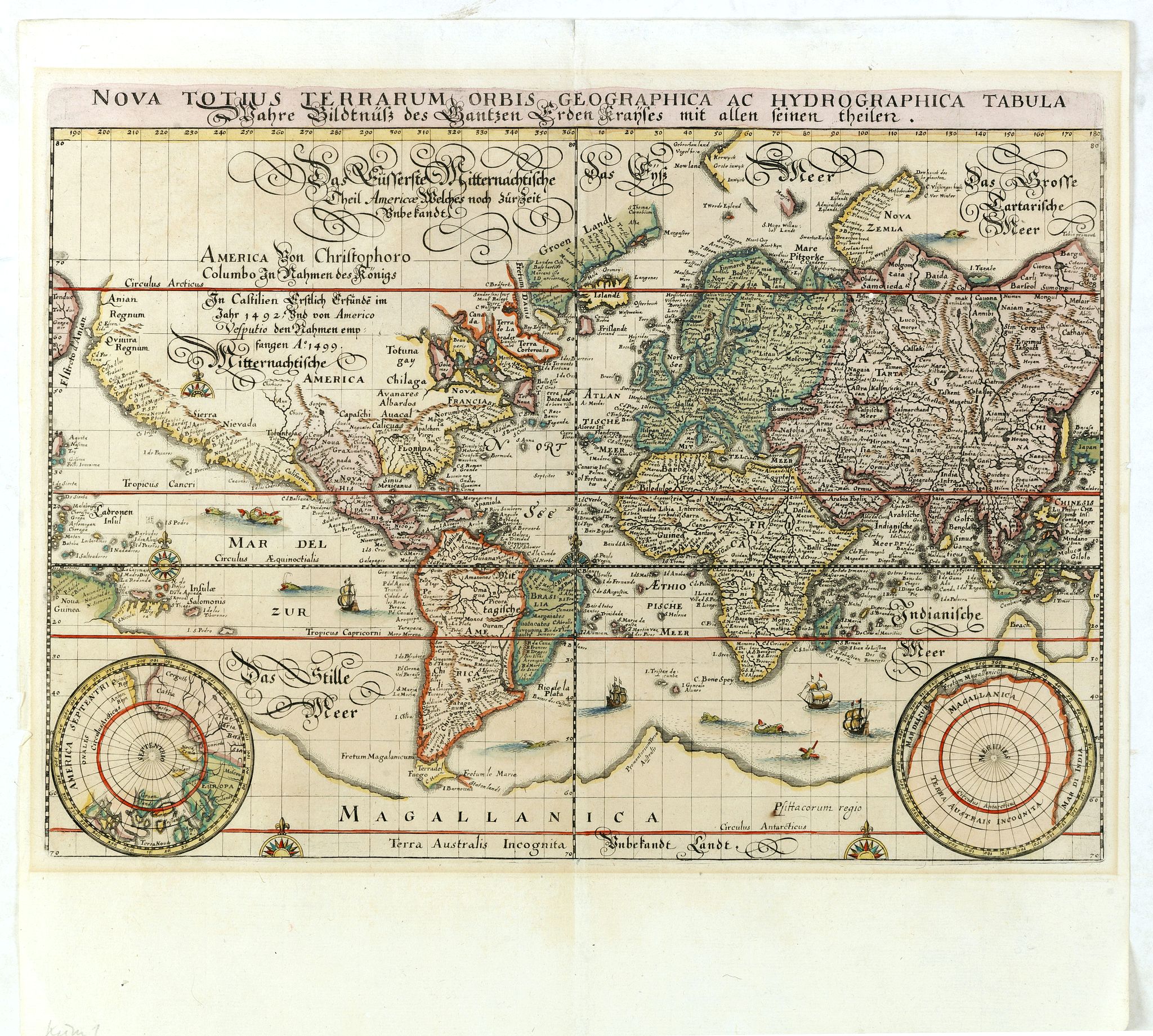 MERIAN, M., Nova totius terrarum orbis geographica ac hydrographica tabula. . ., antique map, old maps
