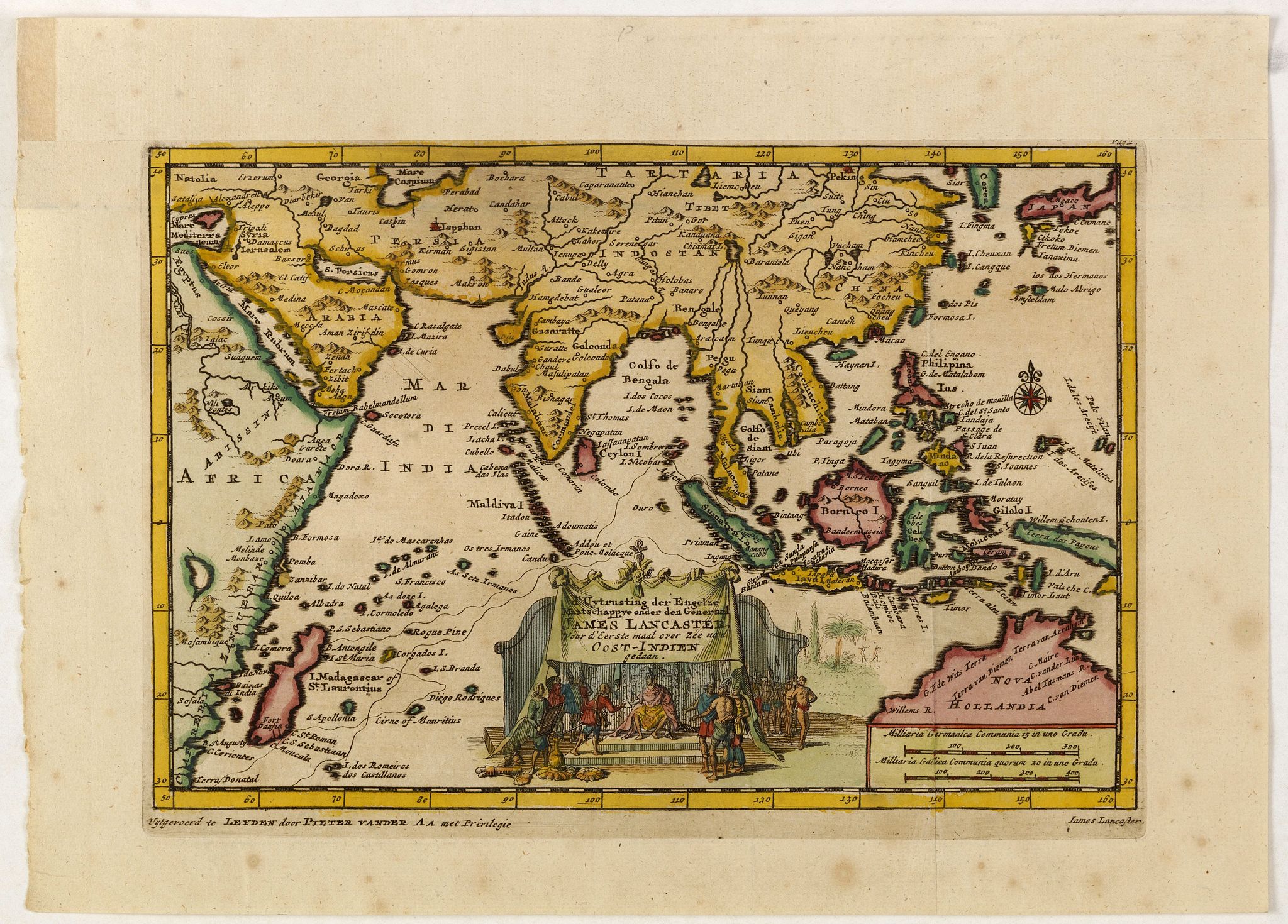 VAN DER AA., P, d'Uytrusting der Engelze Maatshappye onder den Genernal James Lancaster Voor d'Eerst maal over Zee na d' Oost-Indien gedaan., antique map, old maps