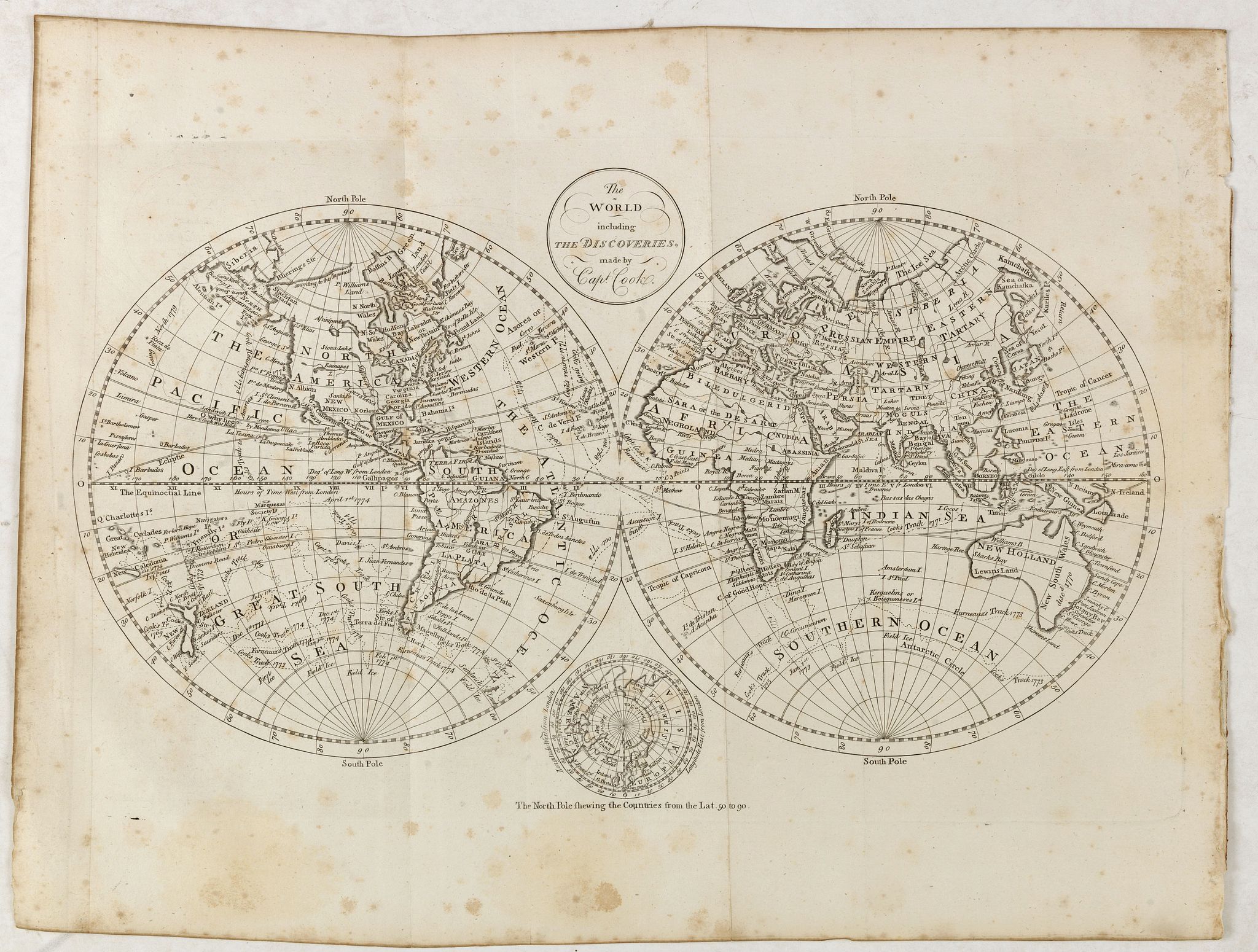 BOWEN, T., The world, including the discoveries made by Capt. Cook., antique map, old maps