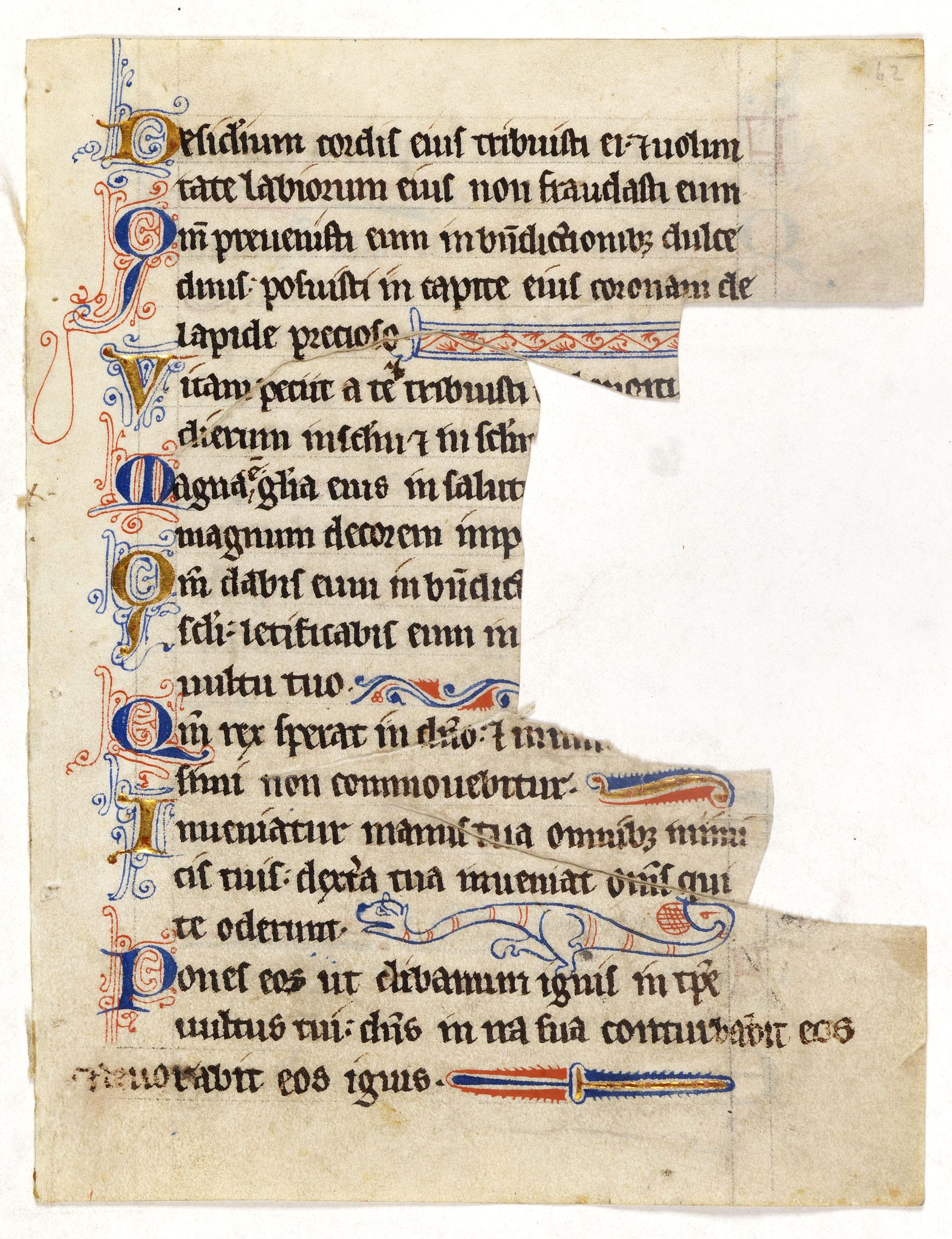 ANONYMOUS, Illuminated leaf from a lithurgical Psalter., antique map, old maps