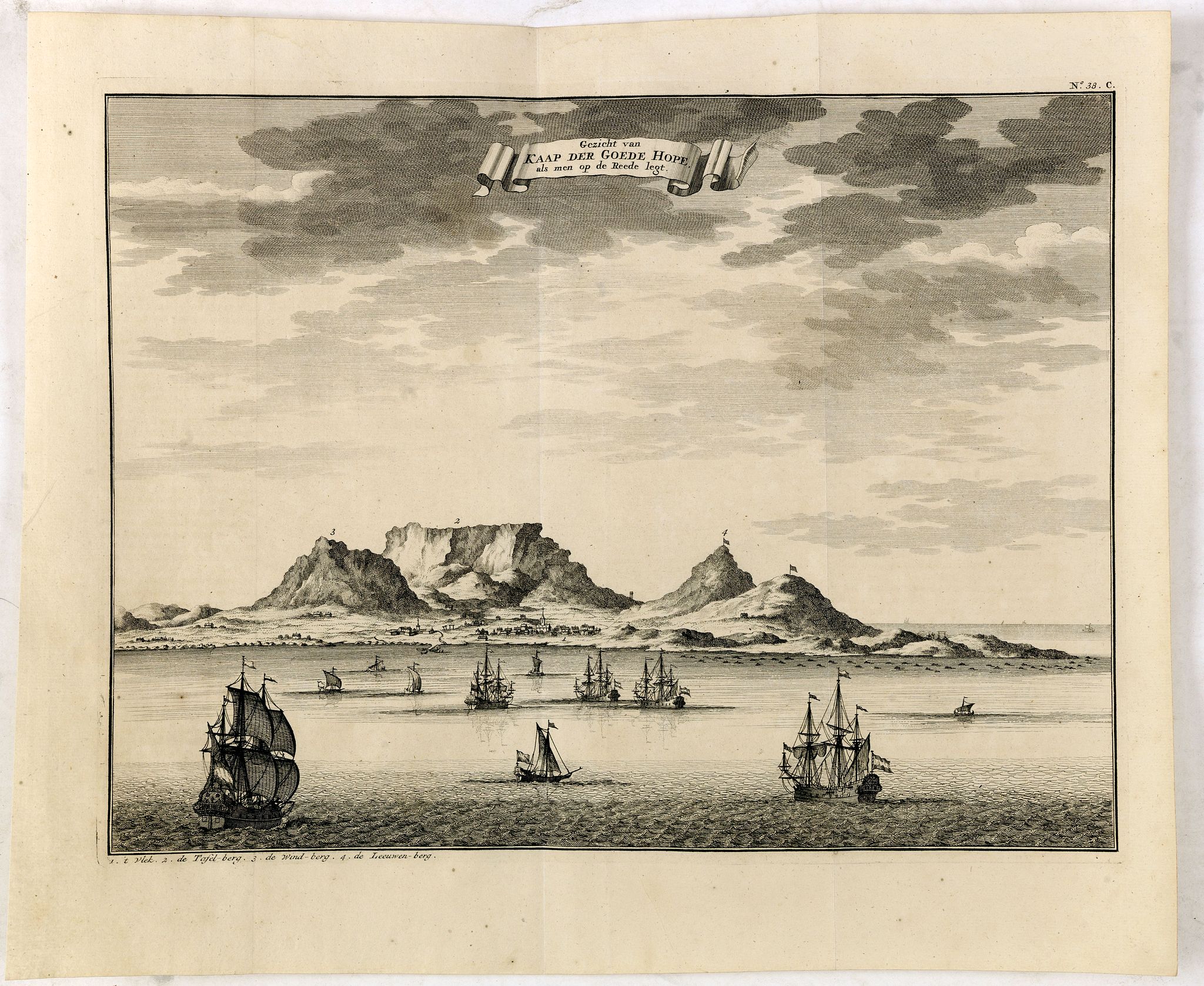 VALENTIJN, F., Gezicht van Kaap Der Goede Hope als men op de Reede legt., antique map, old maps