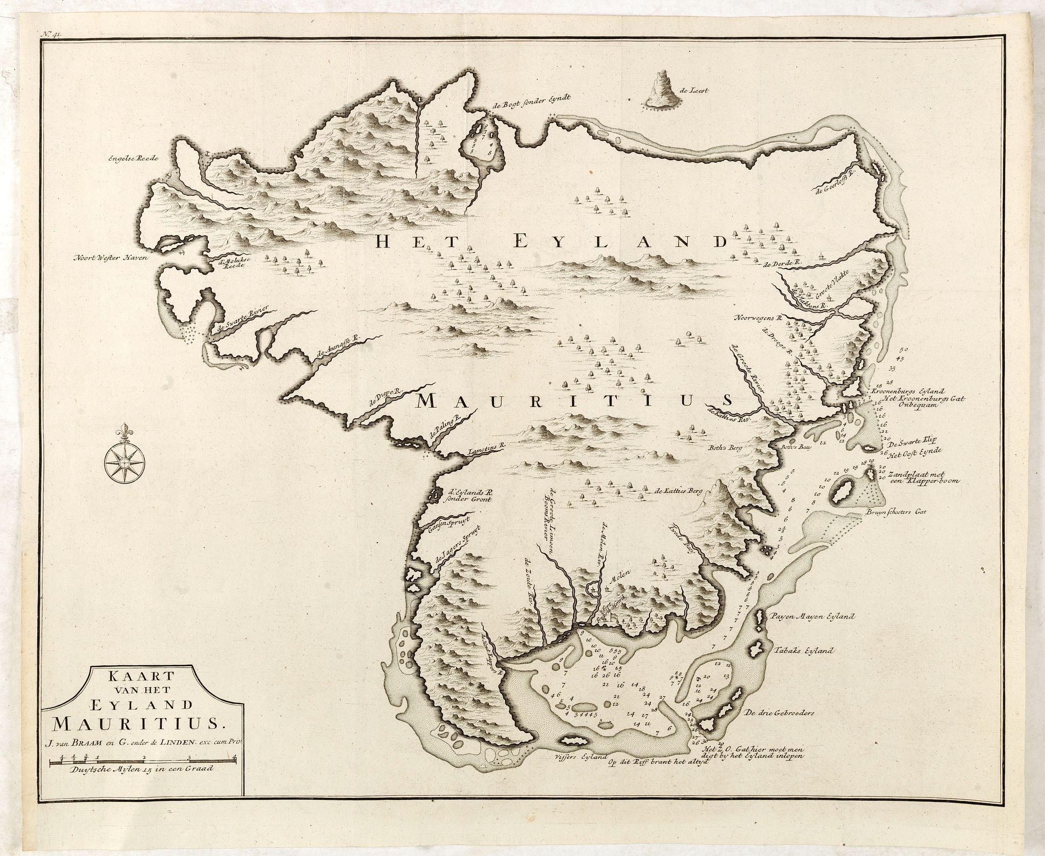 VALENTIJN, F., Kaart van het eyland Mauritius. . ., antique map, old maps