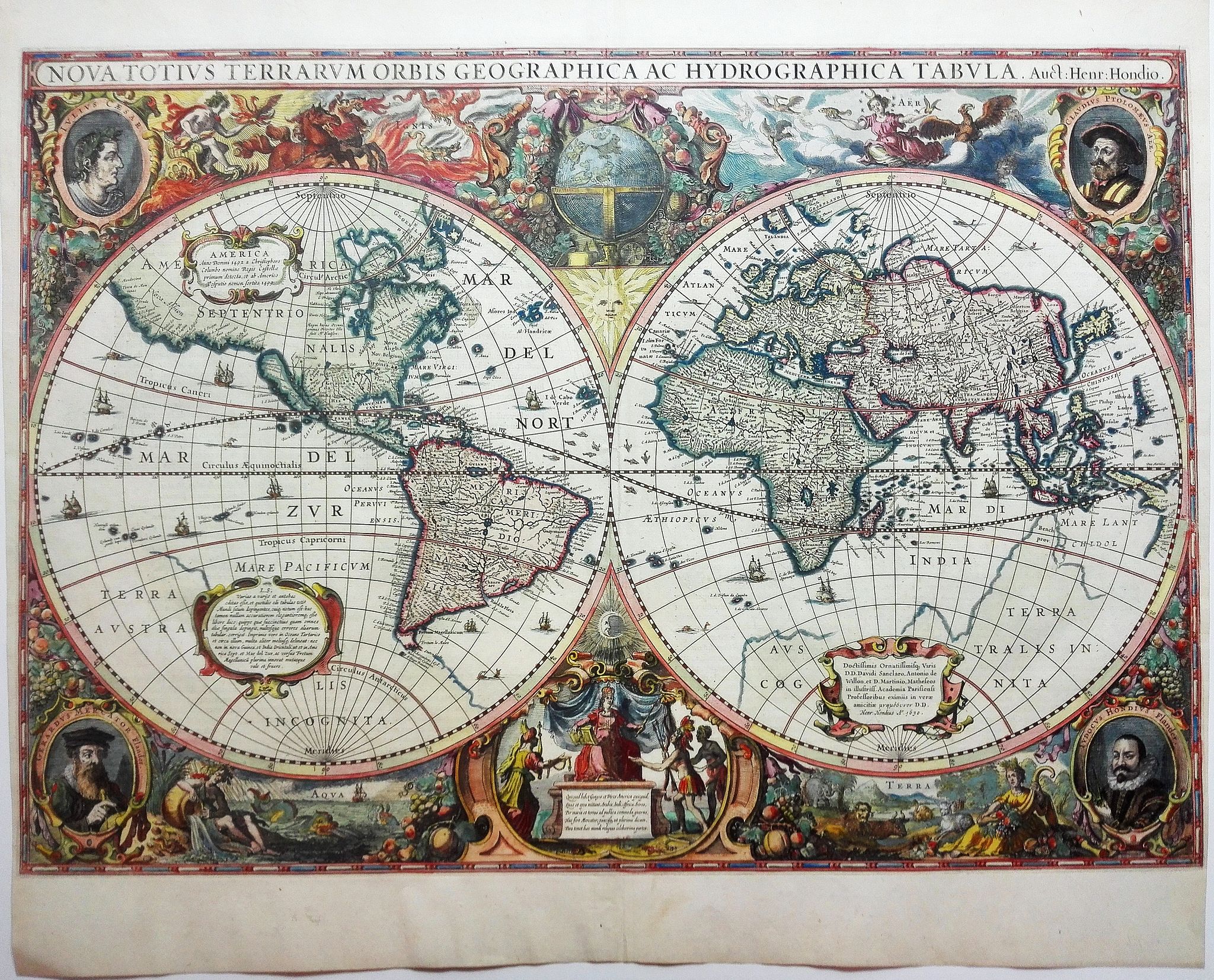 HONDIUS, H., Nova Totius Terrarum Orbis Geographica. . ., antique map, old maps