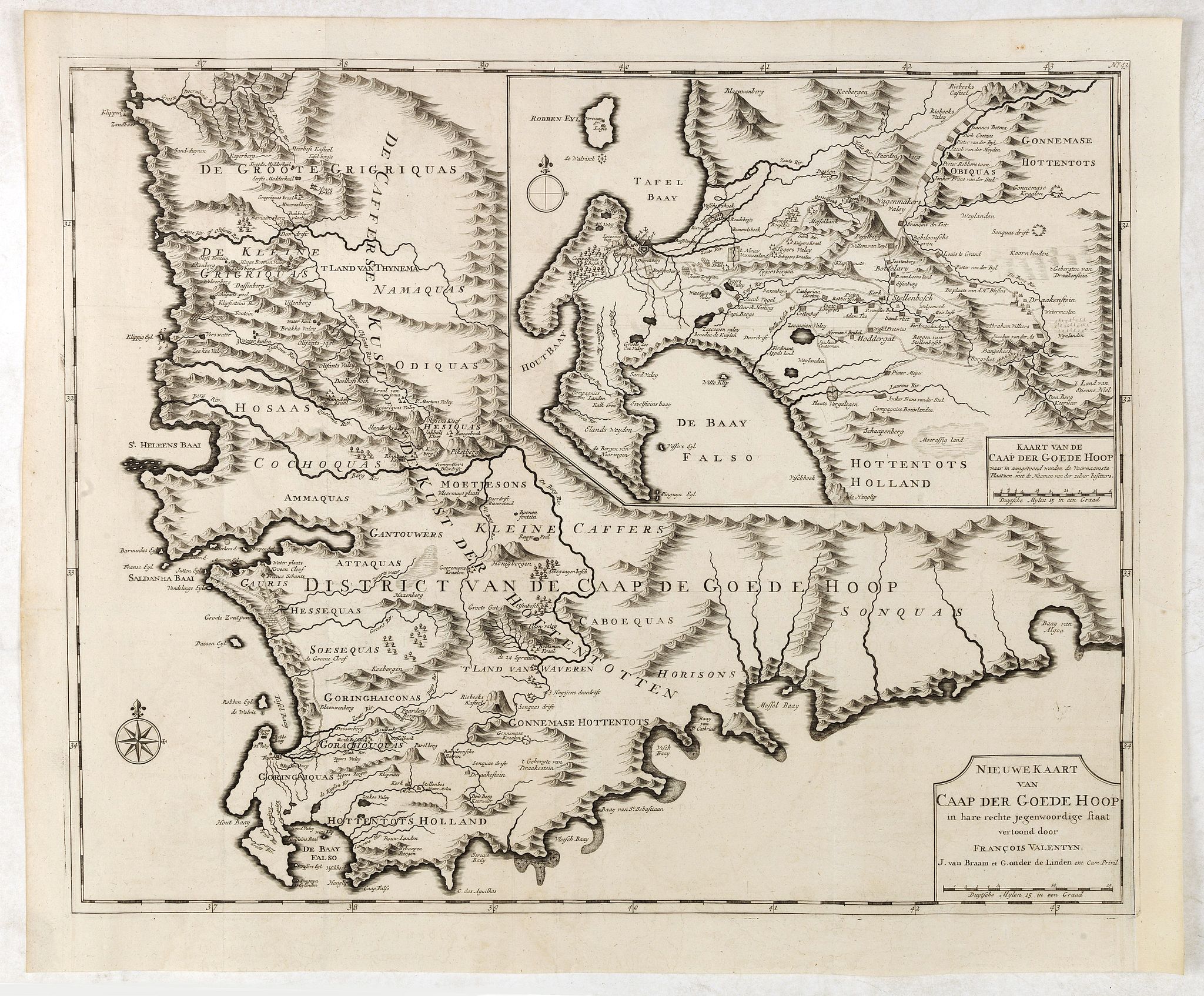 VALENTIJN, F., Nieuwe Kaart van Caap der Goede Hoop in hare rechte jegenwoordige staat. . ., antique map, old maps