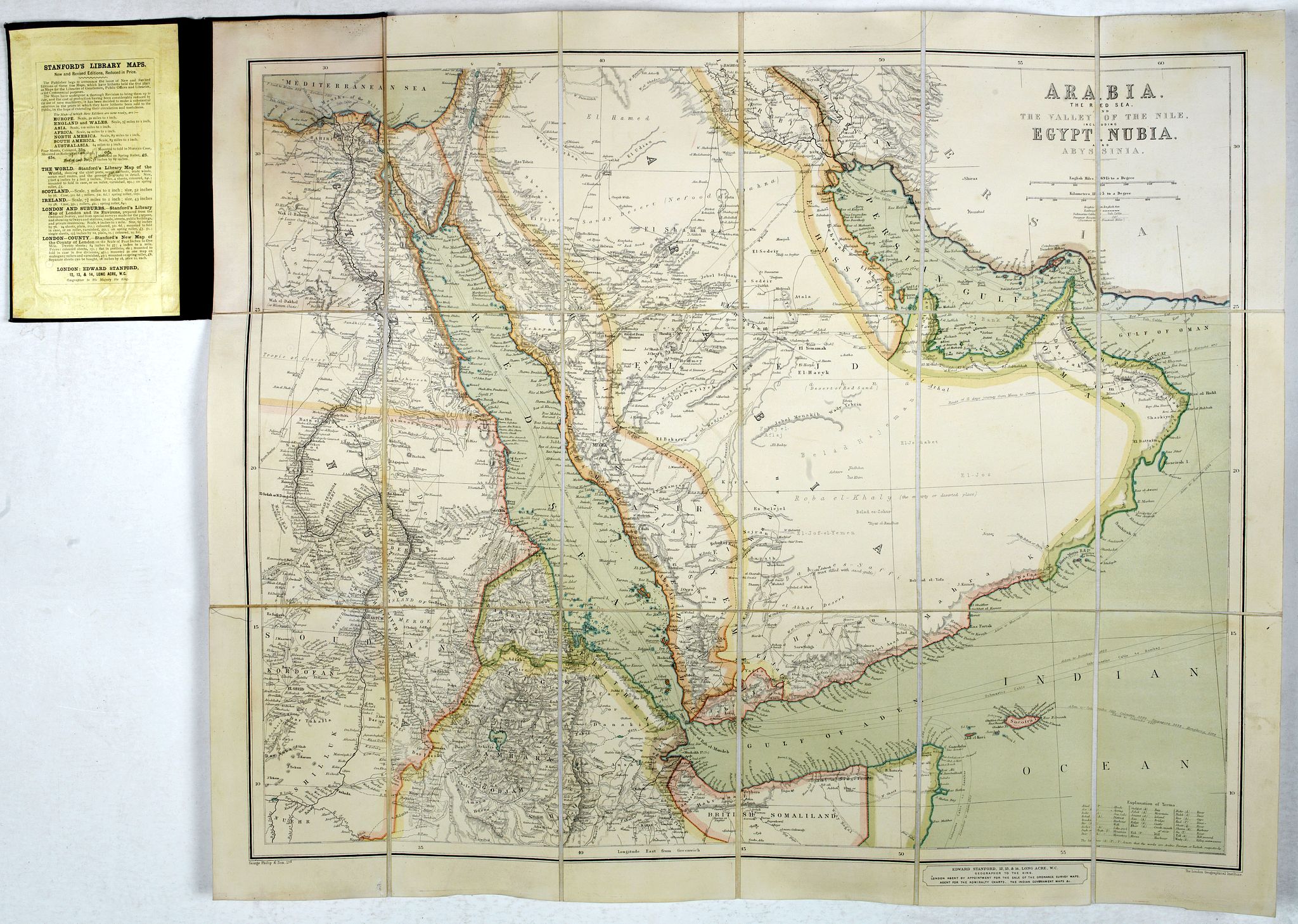 STANFORD'S GEOGR.ESTABL., Arabia, The Red Sea, The Valley of the Nile, including Egypt, Nubia and Abyssinia., antique map, old maps