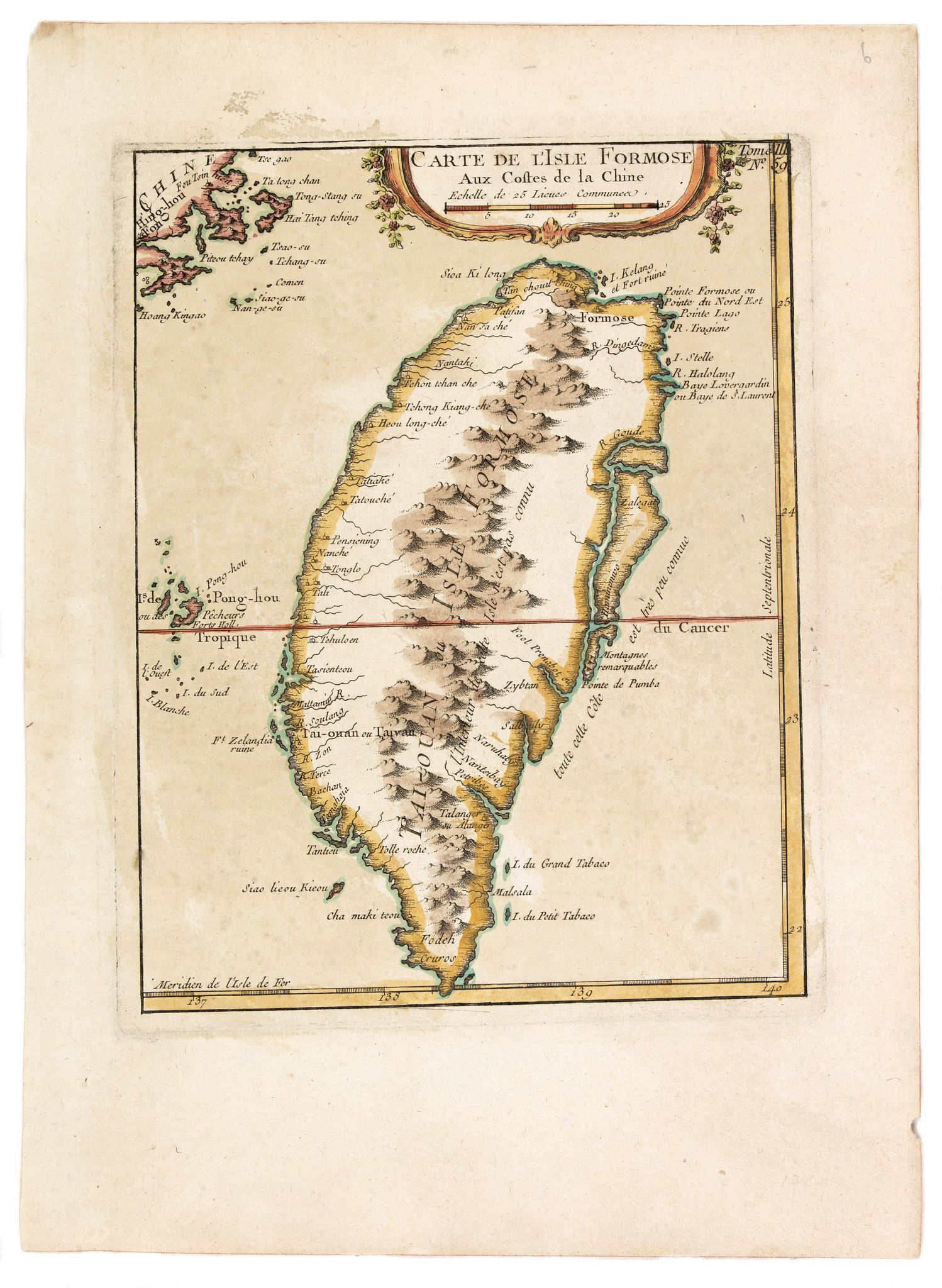 BELLIN, J.N., Carte de L'Isle Formose aux Costes de la Chine., antique map, old maps