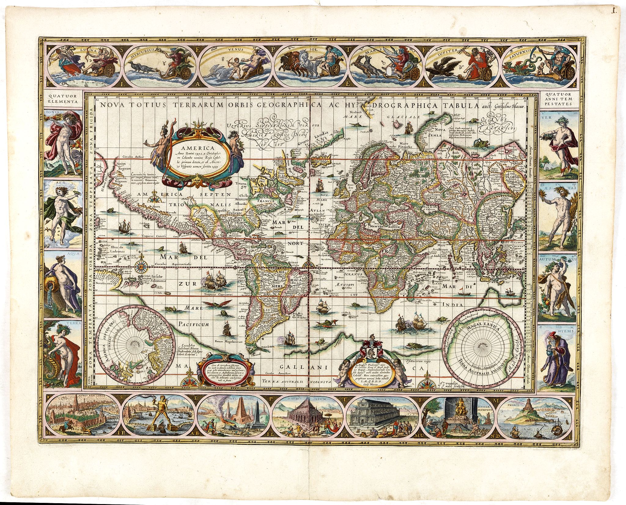 BLAEU, W., Nova totius terrarum orbis.., antique map, old maps