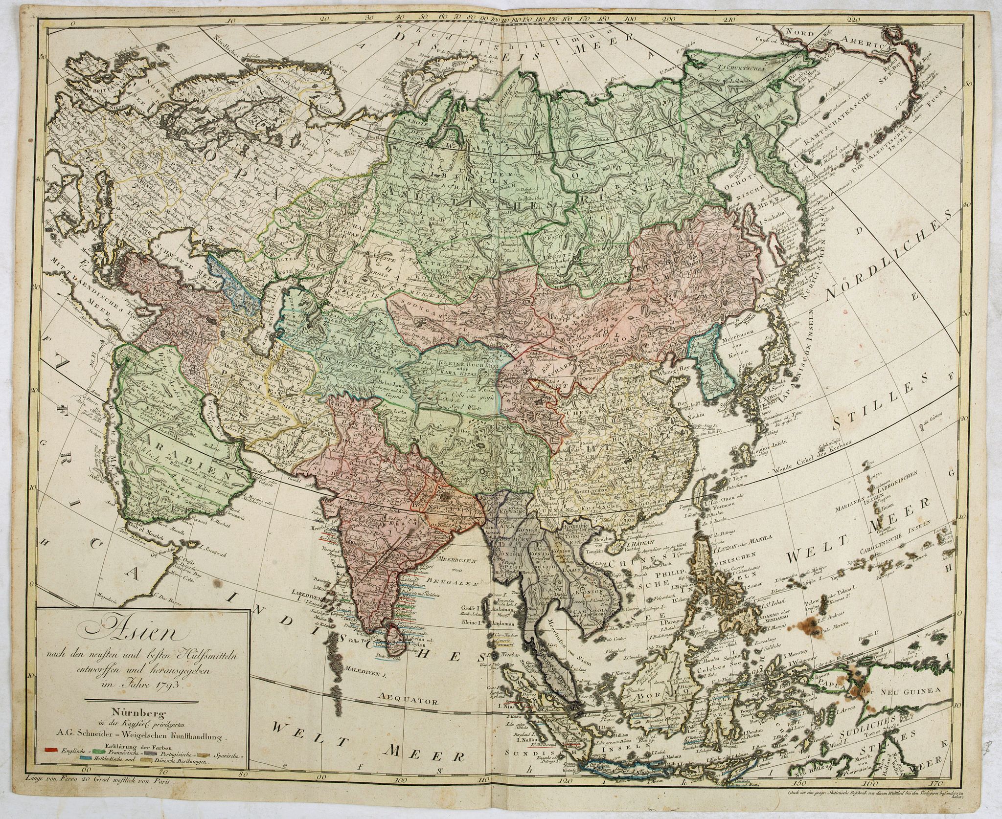 SCHNEIDER, A.G., Asien nach den neusten und besten Hülfsmitteln entworffen und herausgegeben im Jahre 1793, antique map, old maps