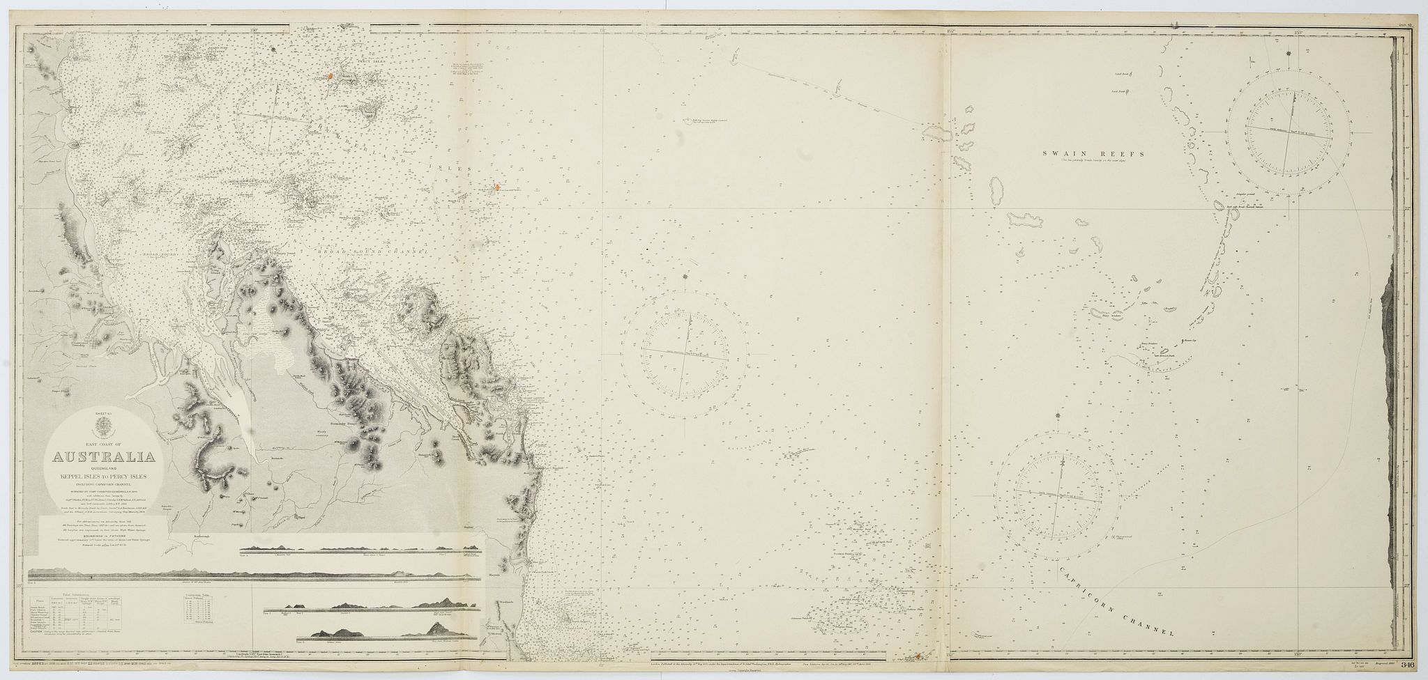 THE HYDROGRAPHIC OFFICE OF THE ADMIRALTY, Sheet XII East coast of Australia Queensland Keppel Isles to Percy Isles. . ., antique map, old maps