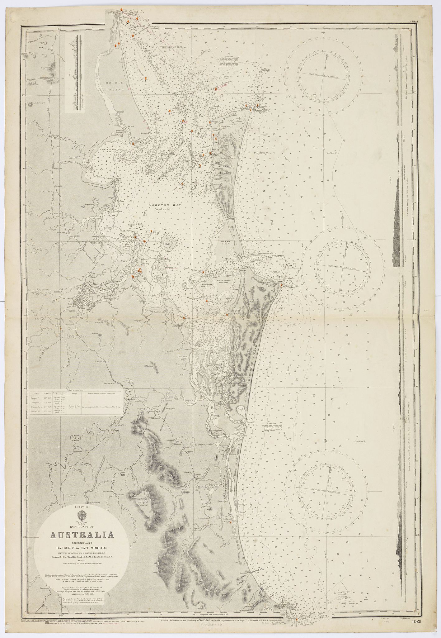 THE HYDROGRAPHIC OFFICE OF THE ADMIRALTY, Sheet IX East coast of Australia Queensland Danger Pt. to Cape Monton. . ., antique map, old maps