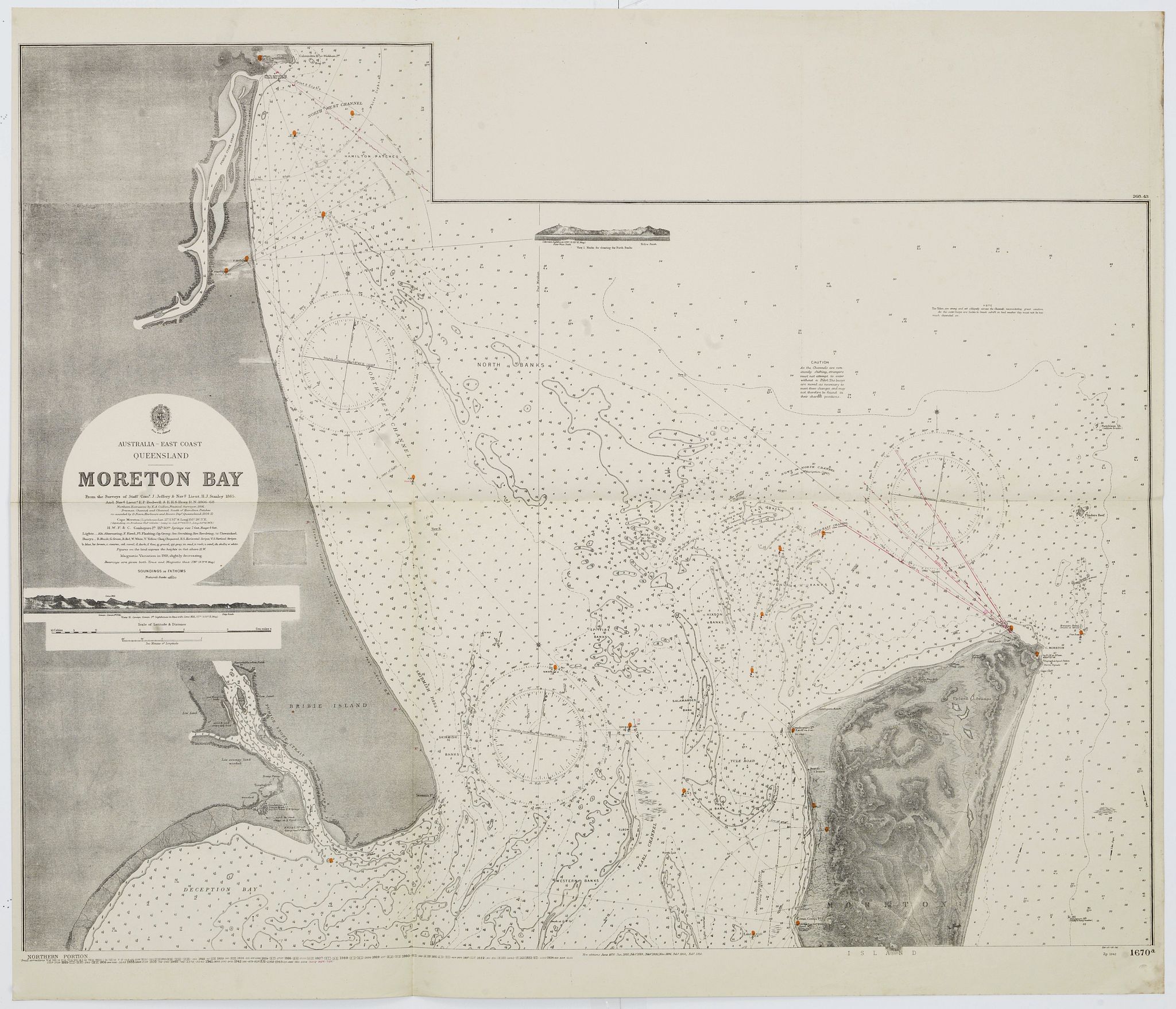 THE HYDROGRAPHIC OFFICE OF THE ADMIRALTY, Australia, E. coast - Queensland Moreton Bay, antique map, old maps