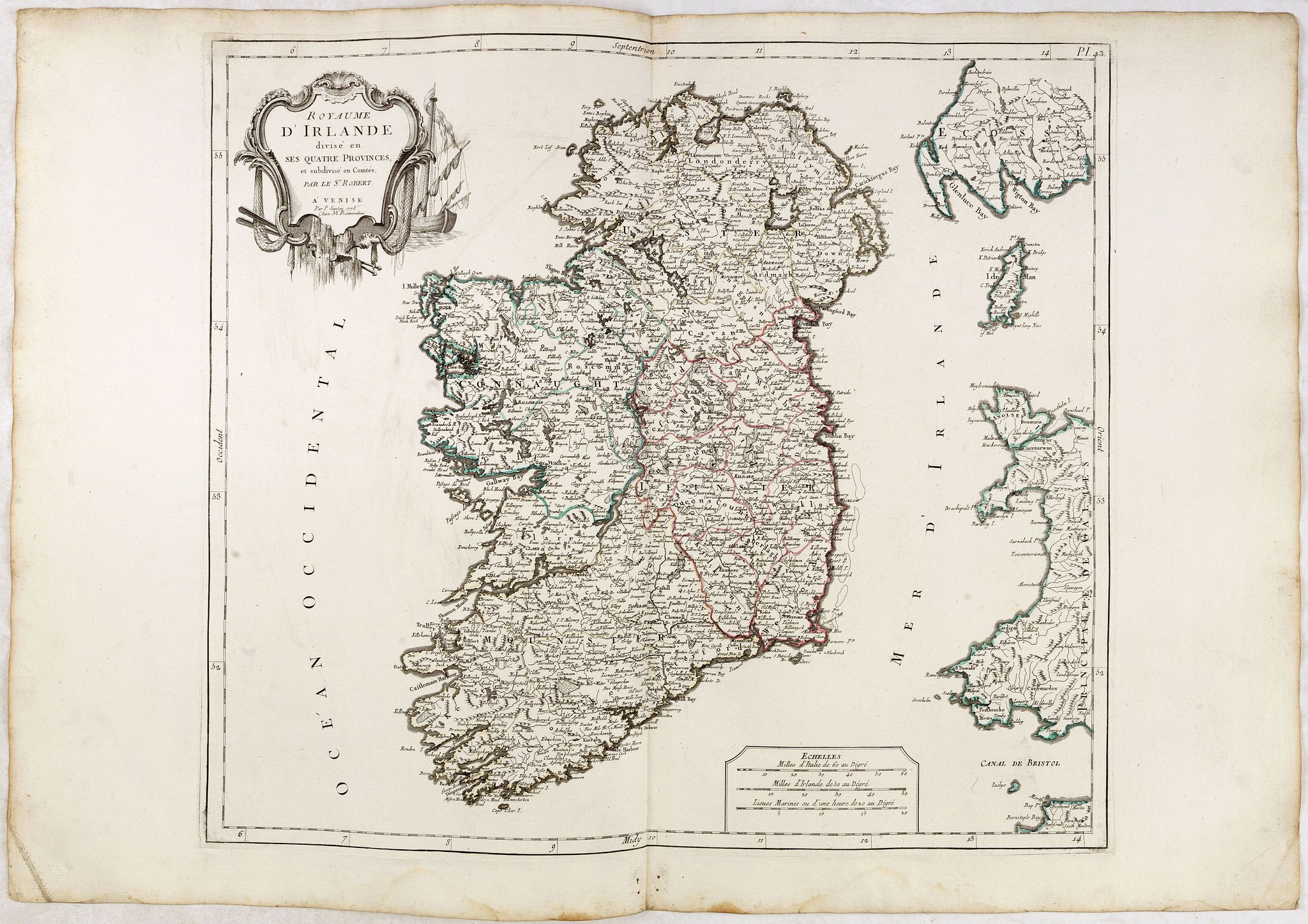 SANTINI, P. / REMONDINI, M., Royaume d'Irelande.. et subdivisé en Comtés., antique map, old maps