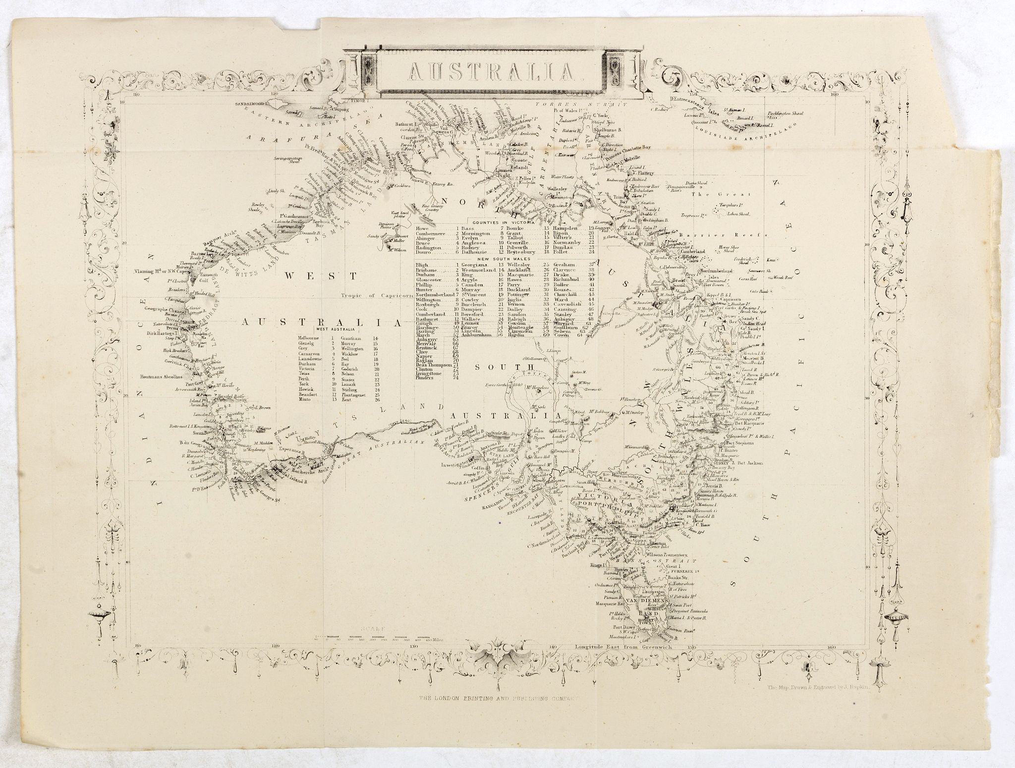 TALLIS, J., Australia., antique map, old maps