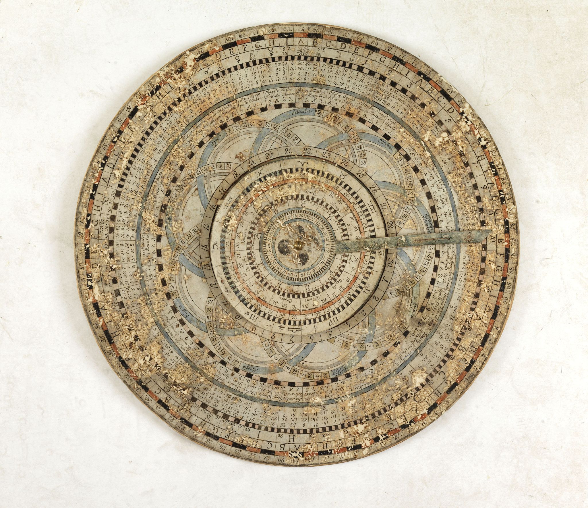ANONYMOUS, CALENDAR. Circular luni-solar volvelle calendar of vellum., antique map, old maps