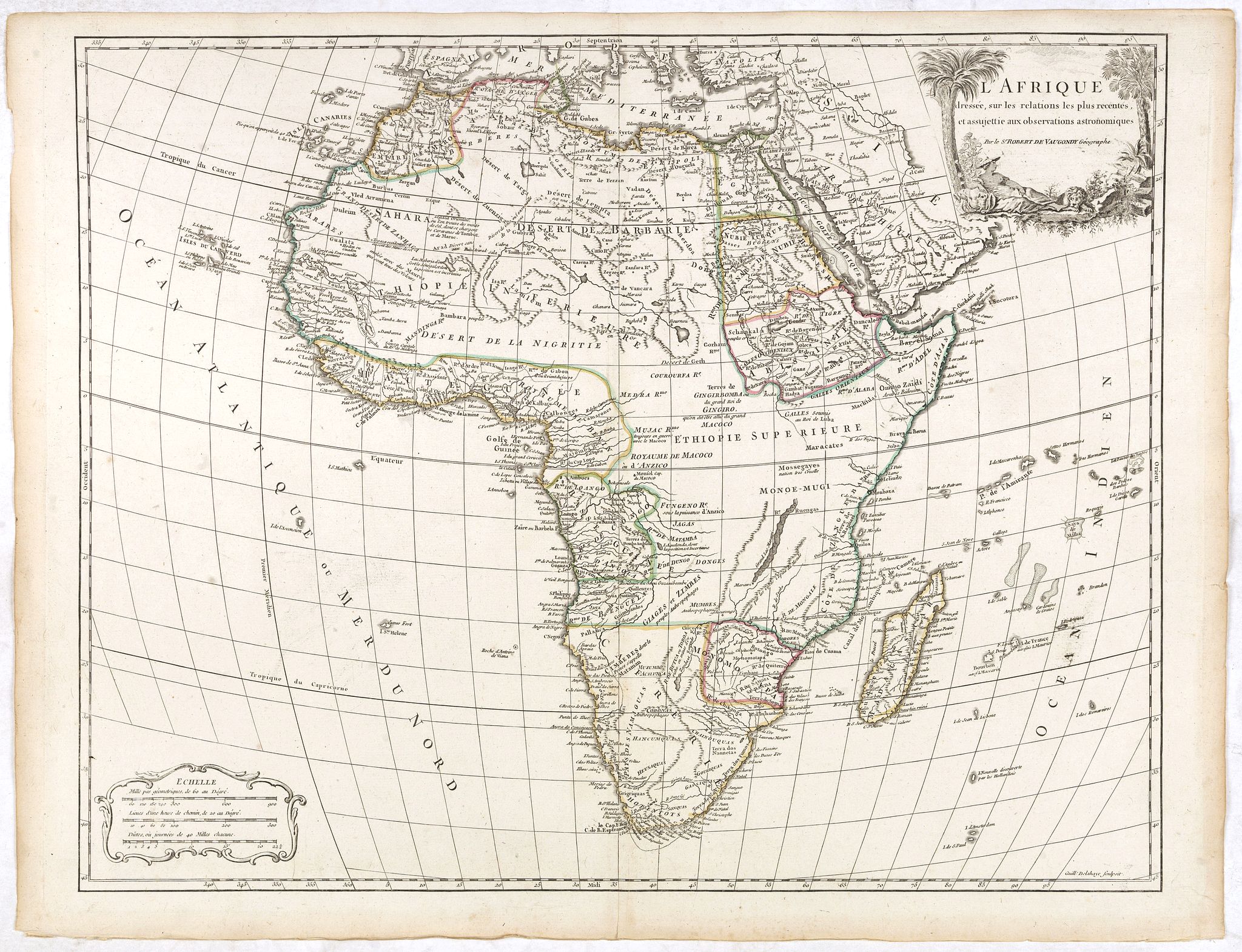 VAUGONDY, R De., L'Afrique dressée sur les relations les plus récentes et assujettie aux observations astronomiques. . ., antique map, old maps