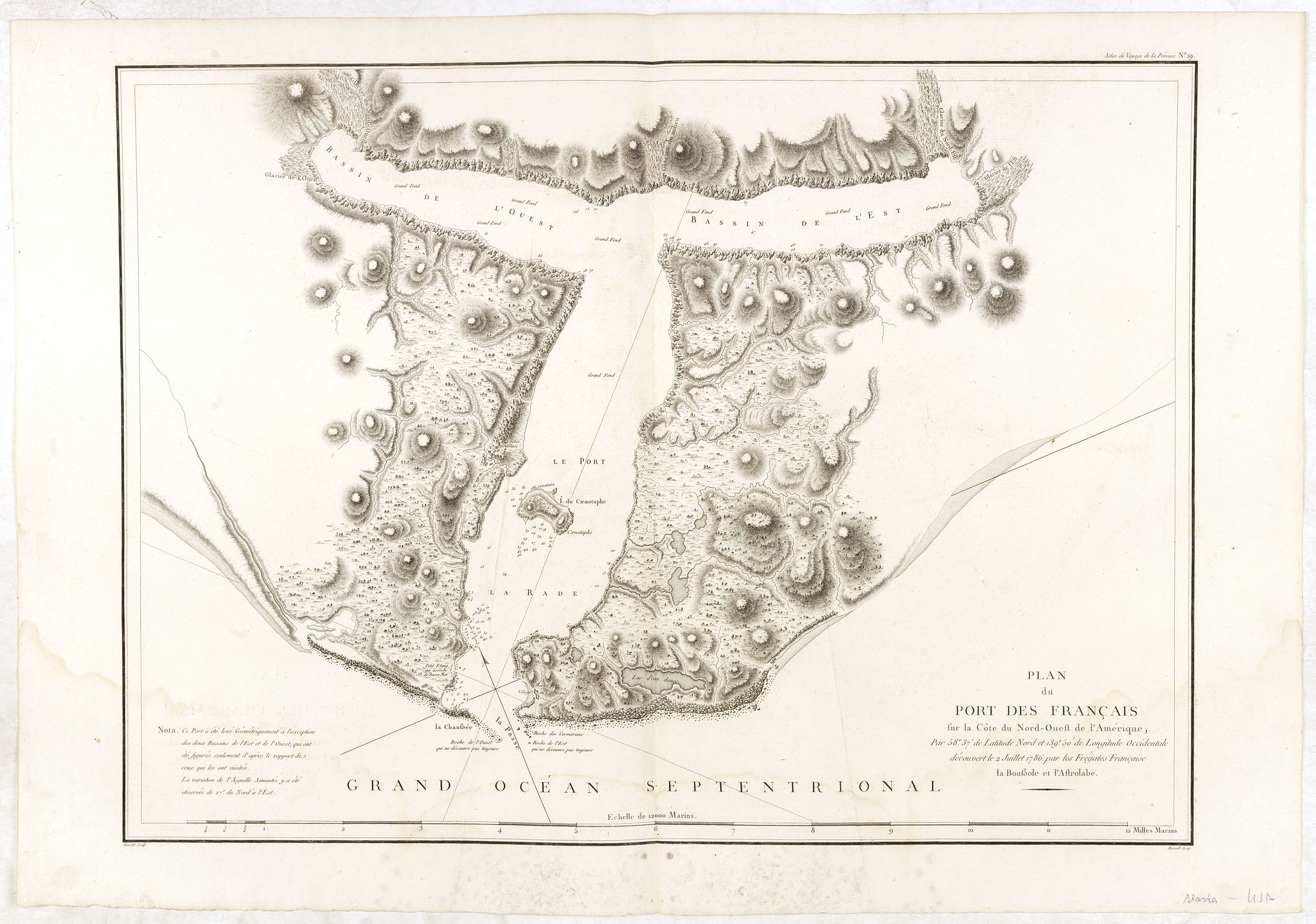 LA PEROUSE, J.F.G., Plan du Port des Français sur la cote du nord ouest. . ., antique map, old maps