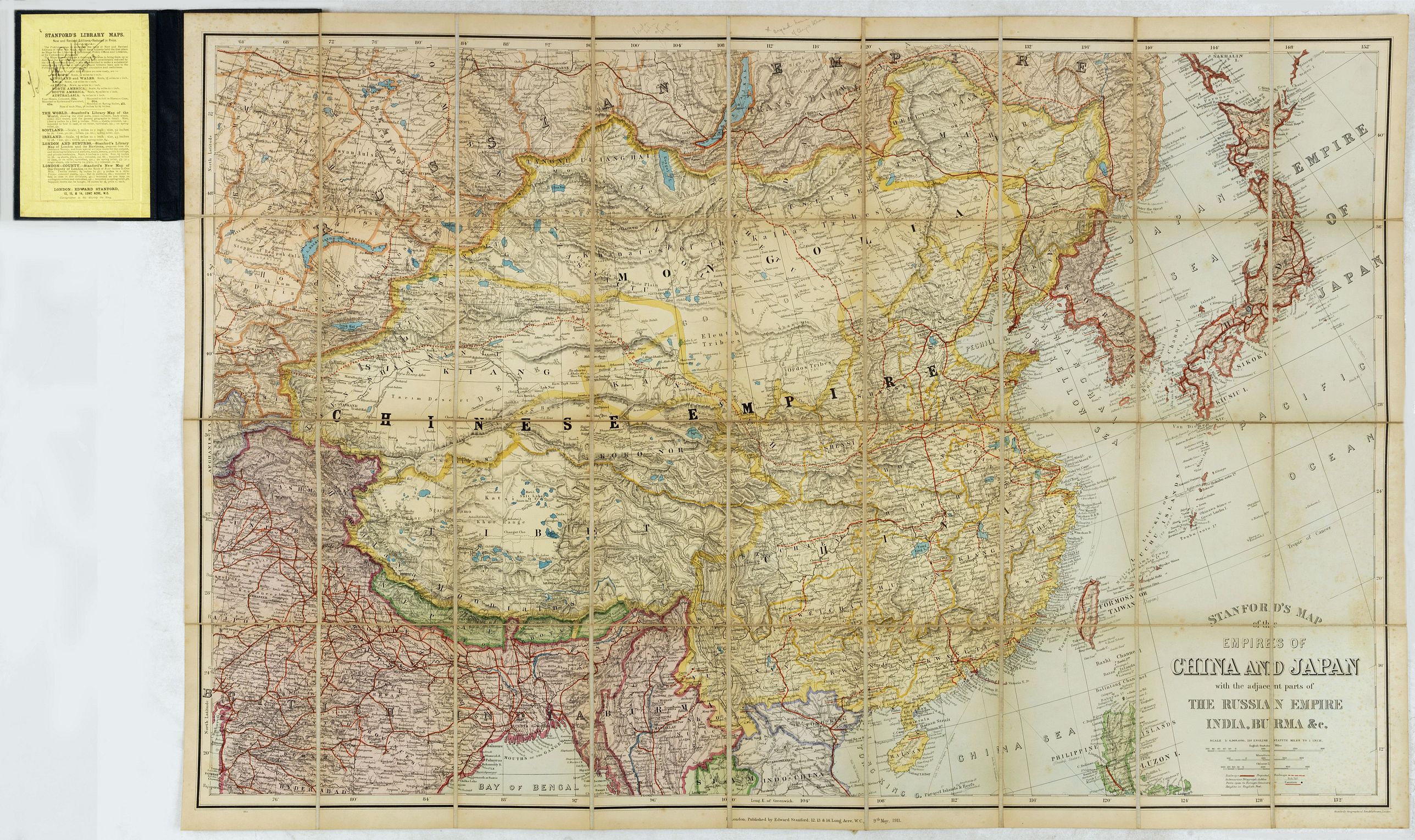 STANFORD, E., Standford's map of the empires of China and Japan with the adjacent parts of the Russian Empire, India, Burma &c., antique map, old maps