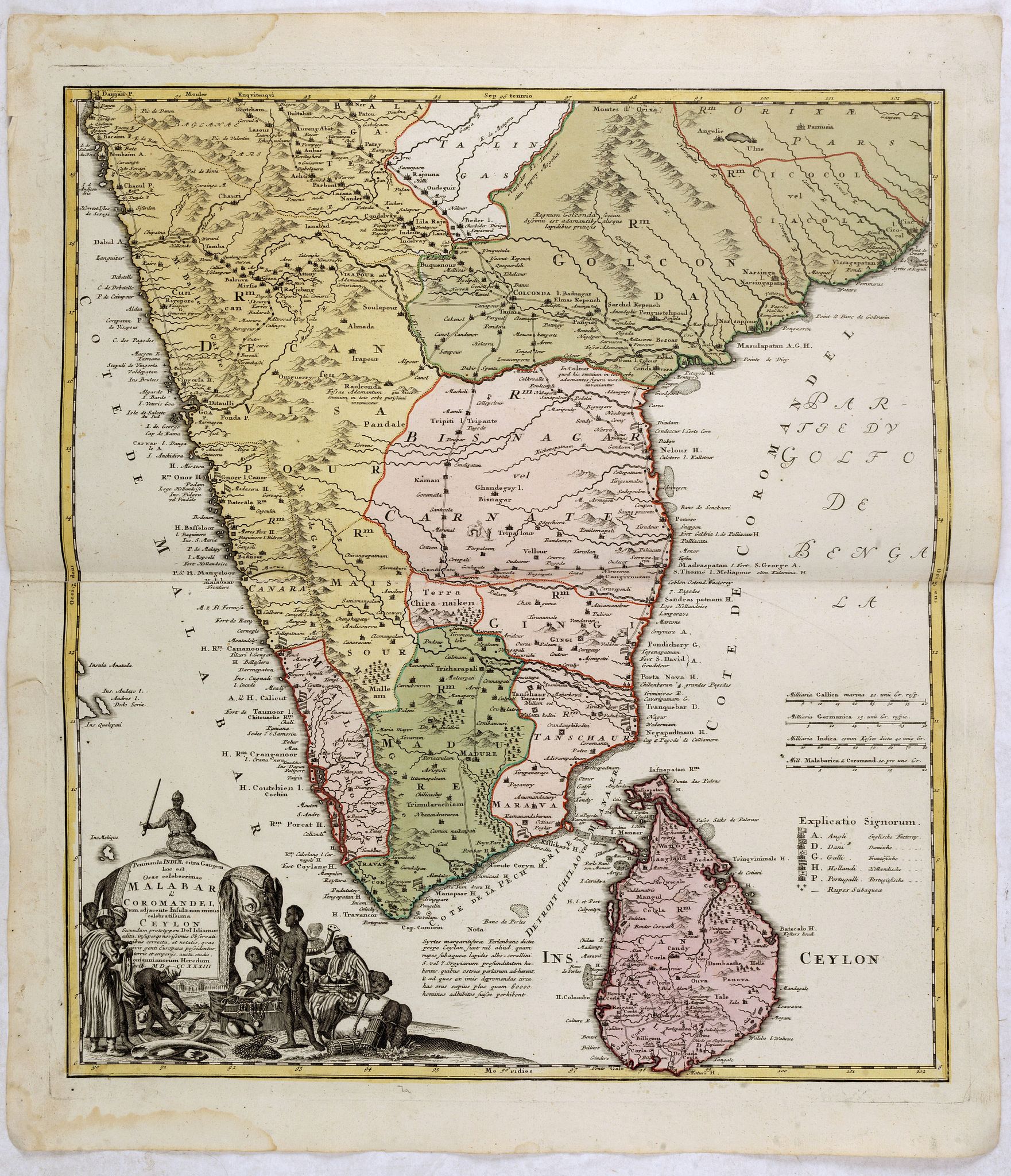 HOMANN HEIRS., Peninsula Indiae Malabar Coromandel Ceylon., antique map, old maps